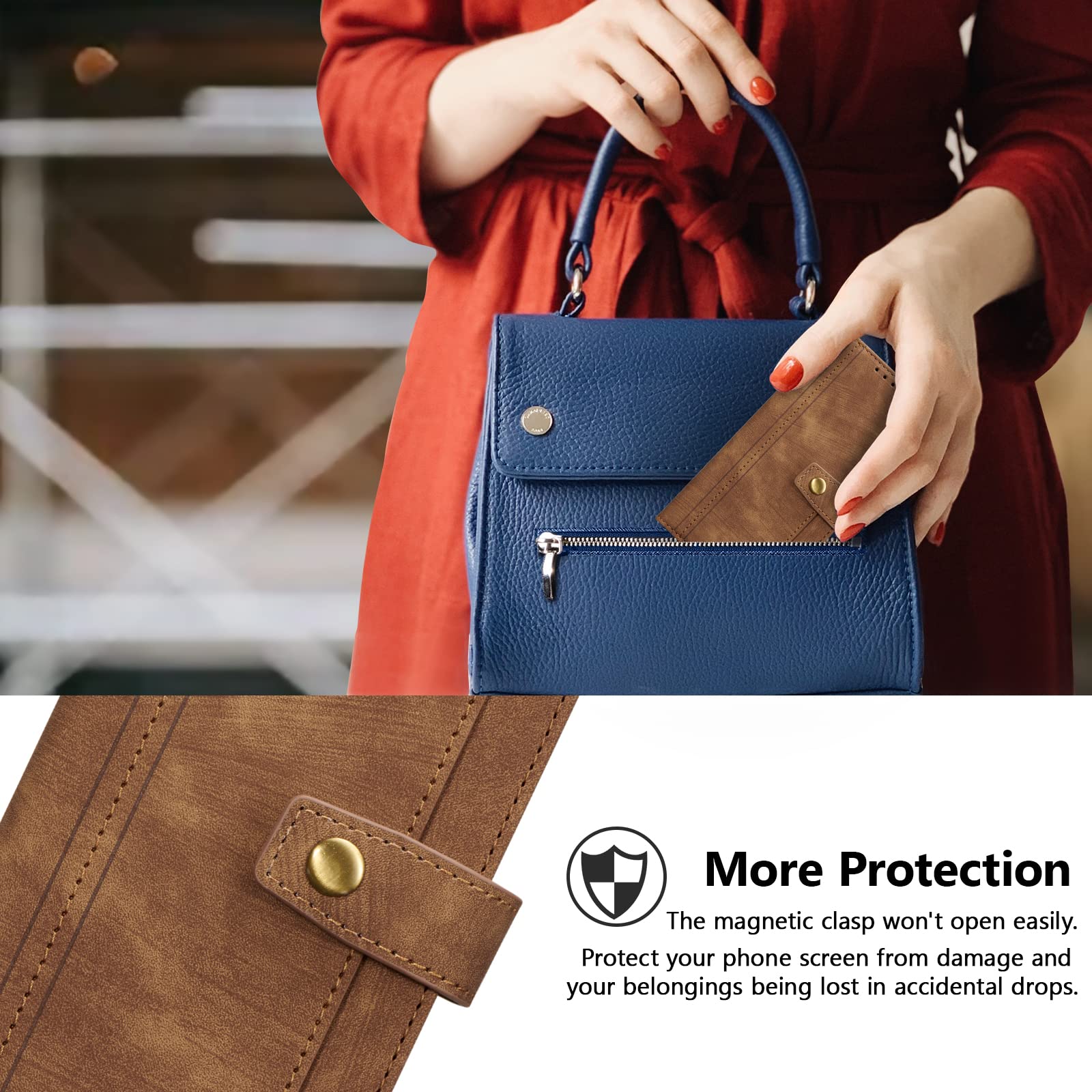 Premium PU Leather Wallet Case for iPhone 14 Pro Max - Shockproof Flip Cover with Card Holder Slots, Magnetic Clasp & Kickstand | Perfect for Business, Travel & Everyday Use (Brown)