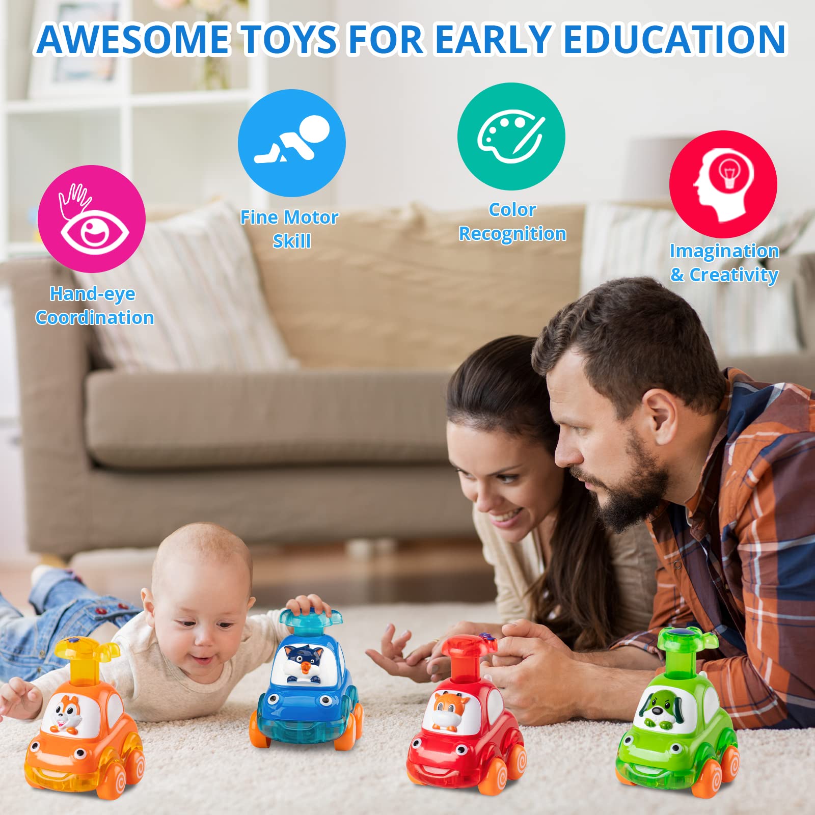 4 PCS Inertia Animal Car Toys for Toddlers 1-2 Years Old | Best 1st Birthday Gifts for Boys & Girls | Safe & Durable Baby Toys 12-18 Months | Perfect for Playtime, Learning & Early Childhood Development