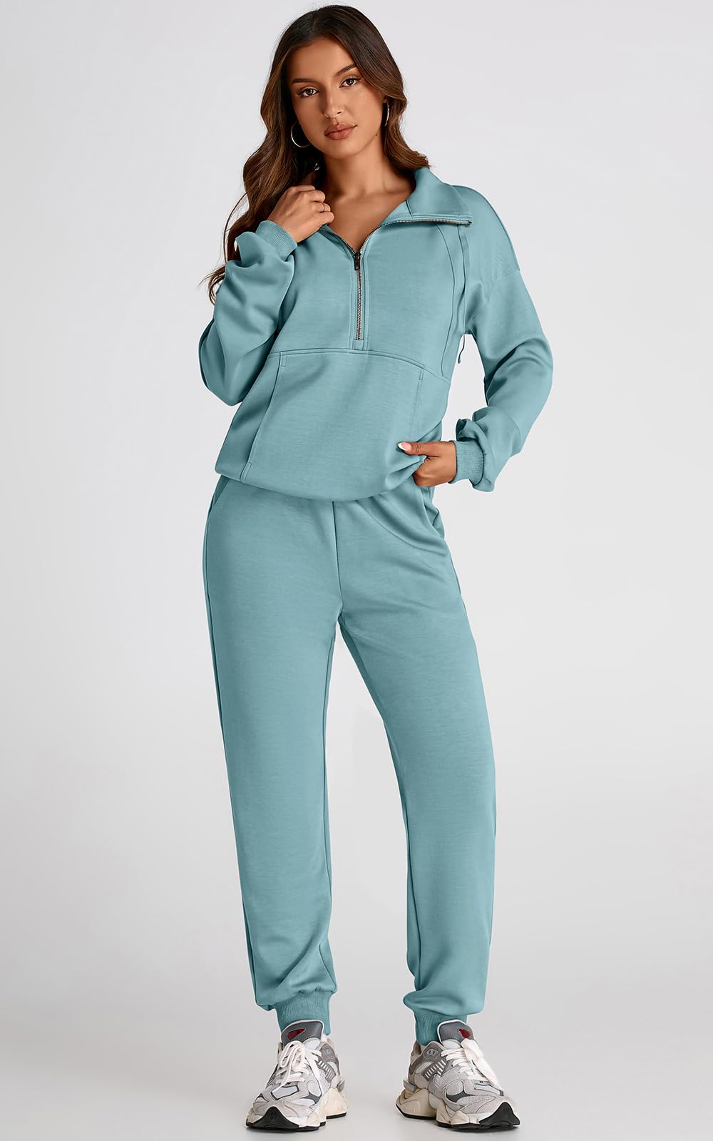 PRETTYGARDEN Women's 2-Piece Long Sleeve Half Zip Sweatsuit Set - Casual Spring Lounge Outfit with Sweatshirt & Sweatpants | Perfect for Yoga, Running Errands & Cozy Home Wear