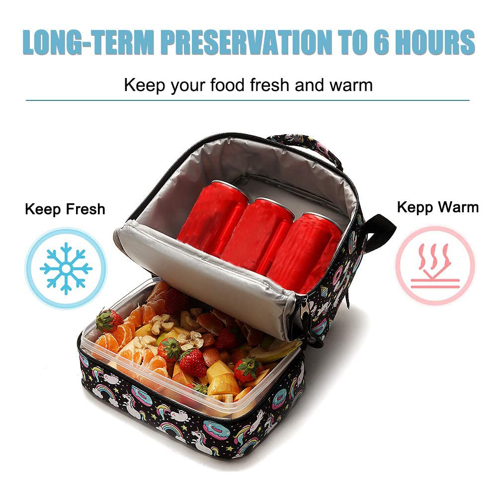 Tilami Insulated Lunch Bag with Adjustable Strap & Zipper - 2 Compartment Cooler Bag for Kids & Toddlers - Cute Unicorn Design - Perfect for School, Picnics & Outdoor Activities