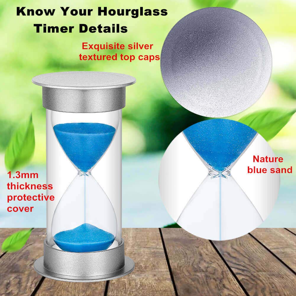 15 Minute Plastic Sand Timer Hourglass - Silver & Blue Sand Clock for Kids, Games, Classroom, Kitchen Decor | Time Management Tool for Cooking, Board Games, Study Sessions & Home Office Organization