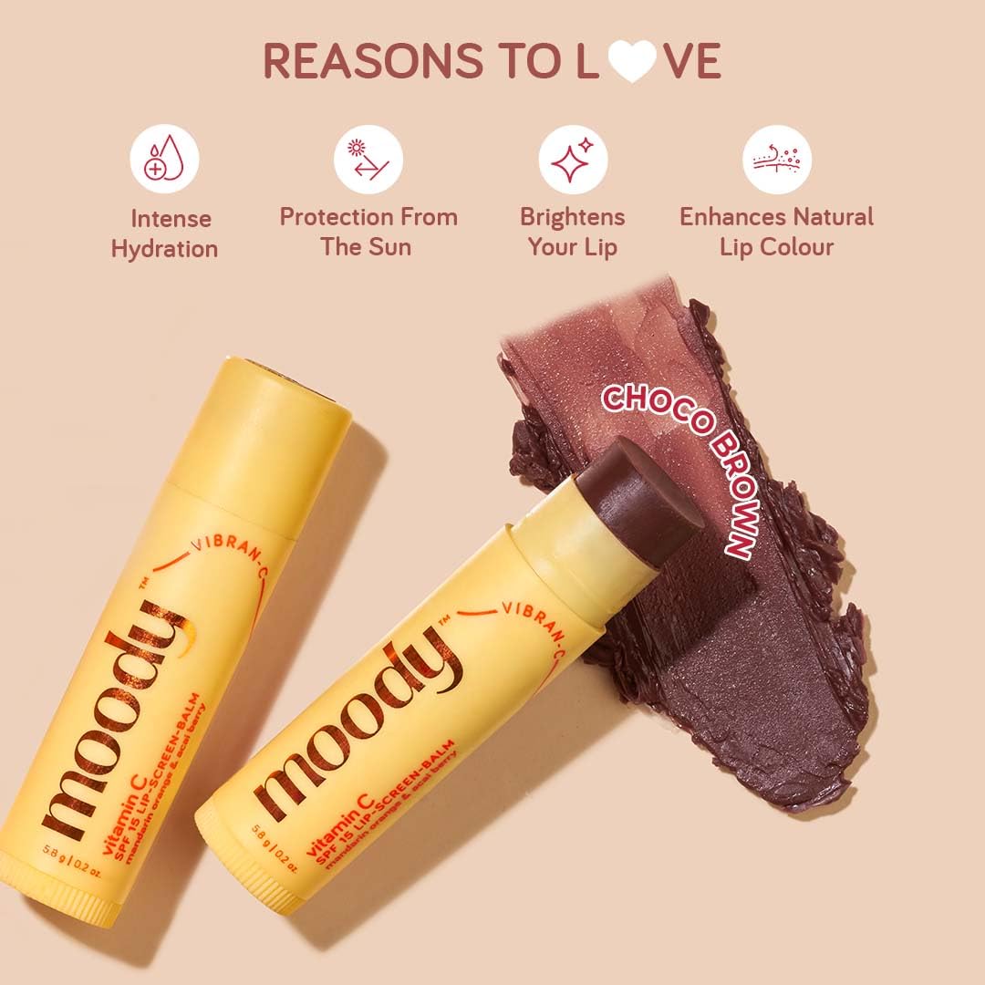 Moody Vitamin C SPF 15 Tinted Lip Balm - Choco Brown, 5.8g | Hydrating & Sun Protection | Perfect for Daily Moisture & Natural Makeup Look