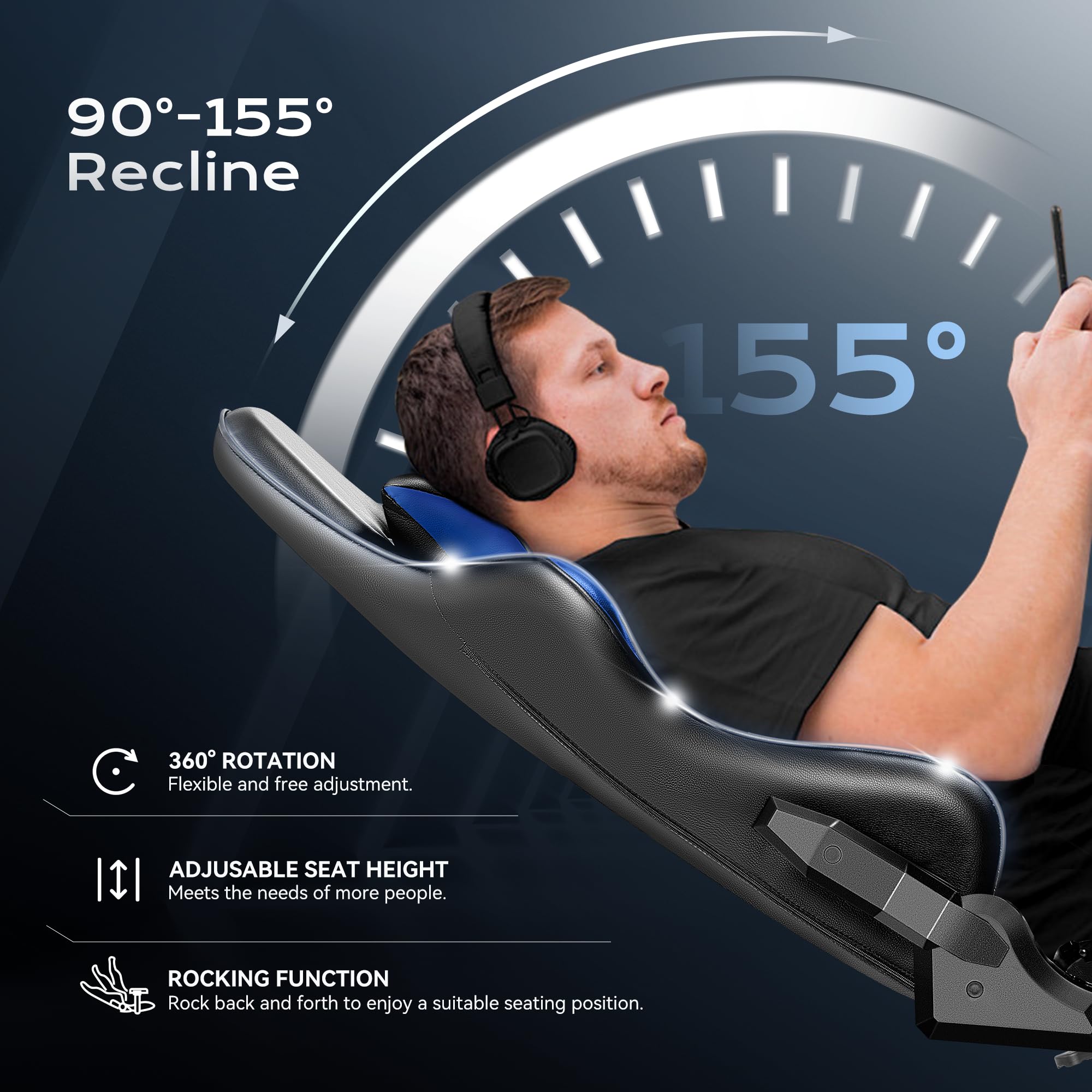 OneGame Ergonomic Gaming Chair for Adults - Big and Tall Computer Office Chair with Adjustable Height, Reclining Backrest, Headrest & Lumbar Support - Black & Blue - Perfect for PC Gaming, Esports, and Home Office Workstations
