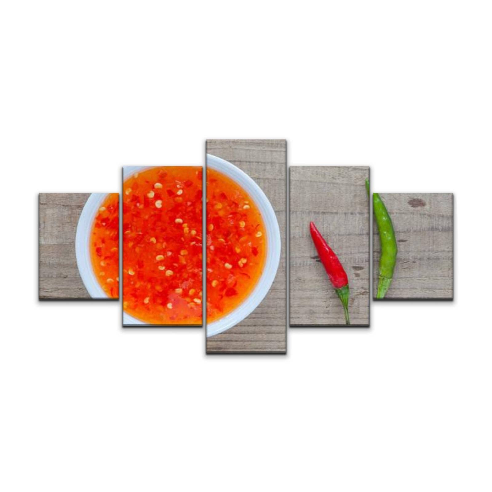 5 Panels Western Cuisine Canvas Wall Art - Sweet Chili Sauce with Red Chili Pepper Painting, Stretched & Framed Ready to Hang Home Decor for Living Room, Bedroom | Perfect for Kitchen, Dining Room & Western Food Lovers