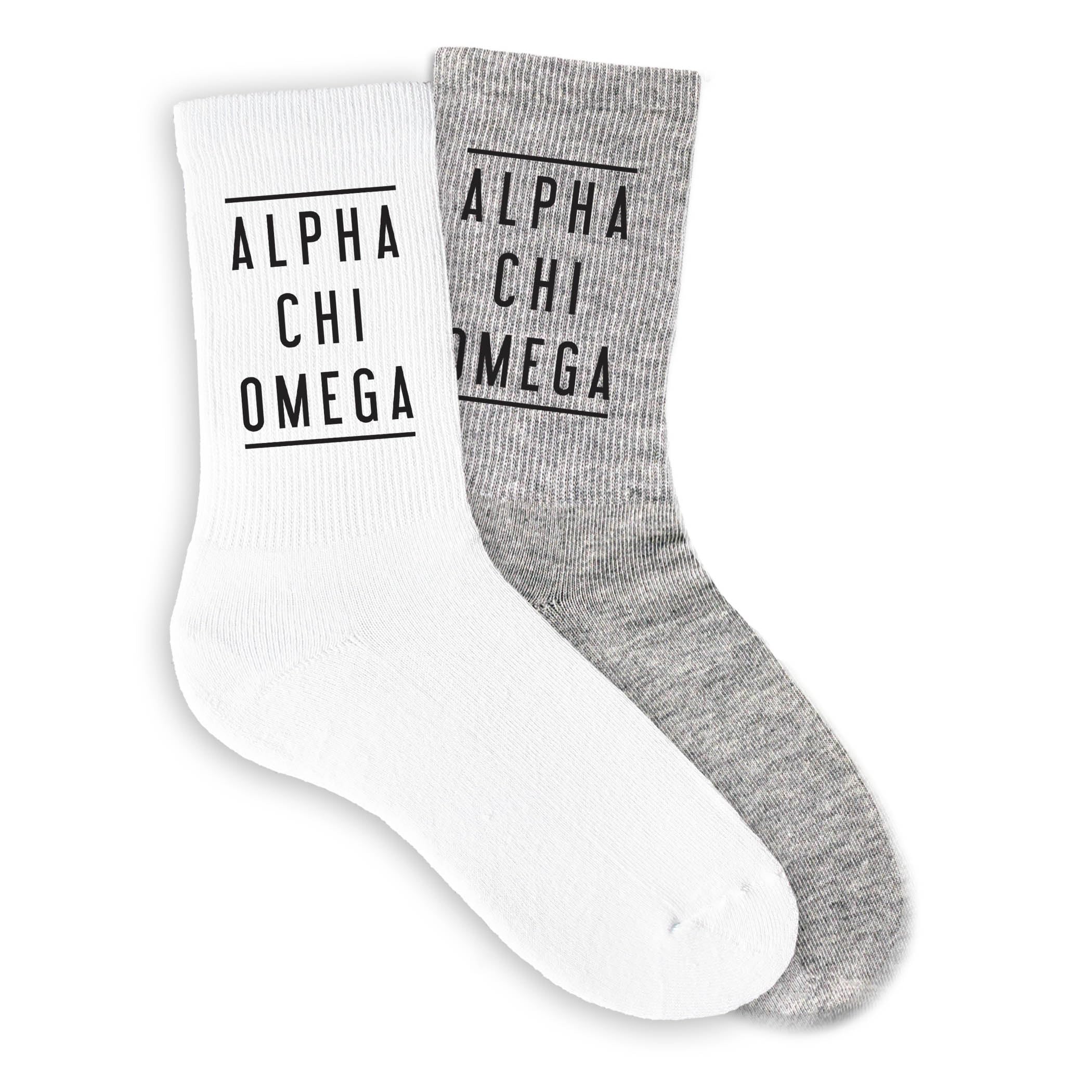 Sorority Name Printed Black on White Women's Crew Socks - Comfortable Greek Letter Socks for College, Gifts, and Everyday Wear