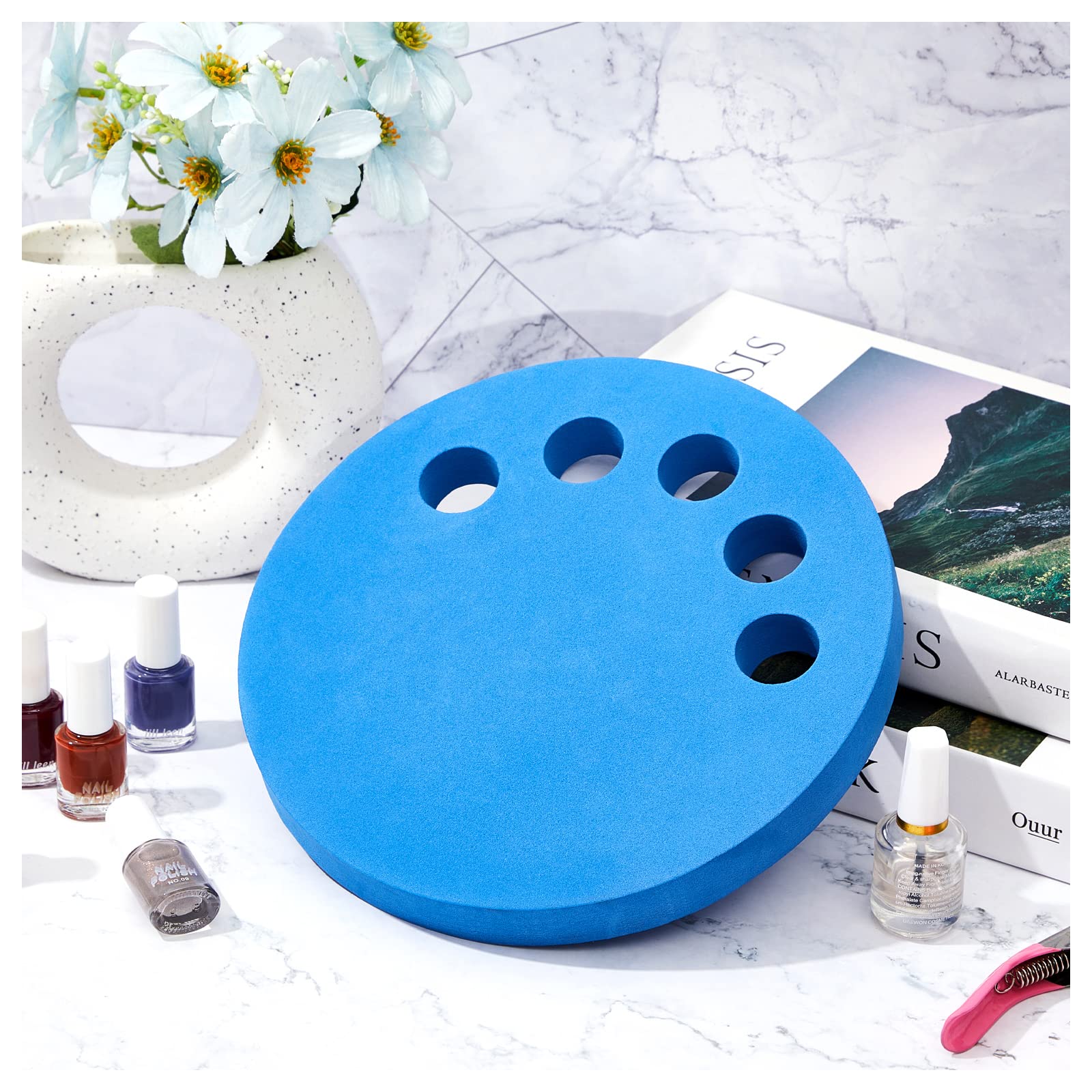 Weysat 2-in-1 Anti Spill Nail Polish Holder Stand - Nail Polish Organizer & Bottle Holder for Manicure & Pedicure - Blue Nail Art Accessories for Salon & Home Use