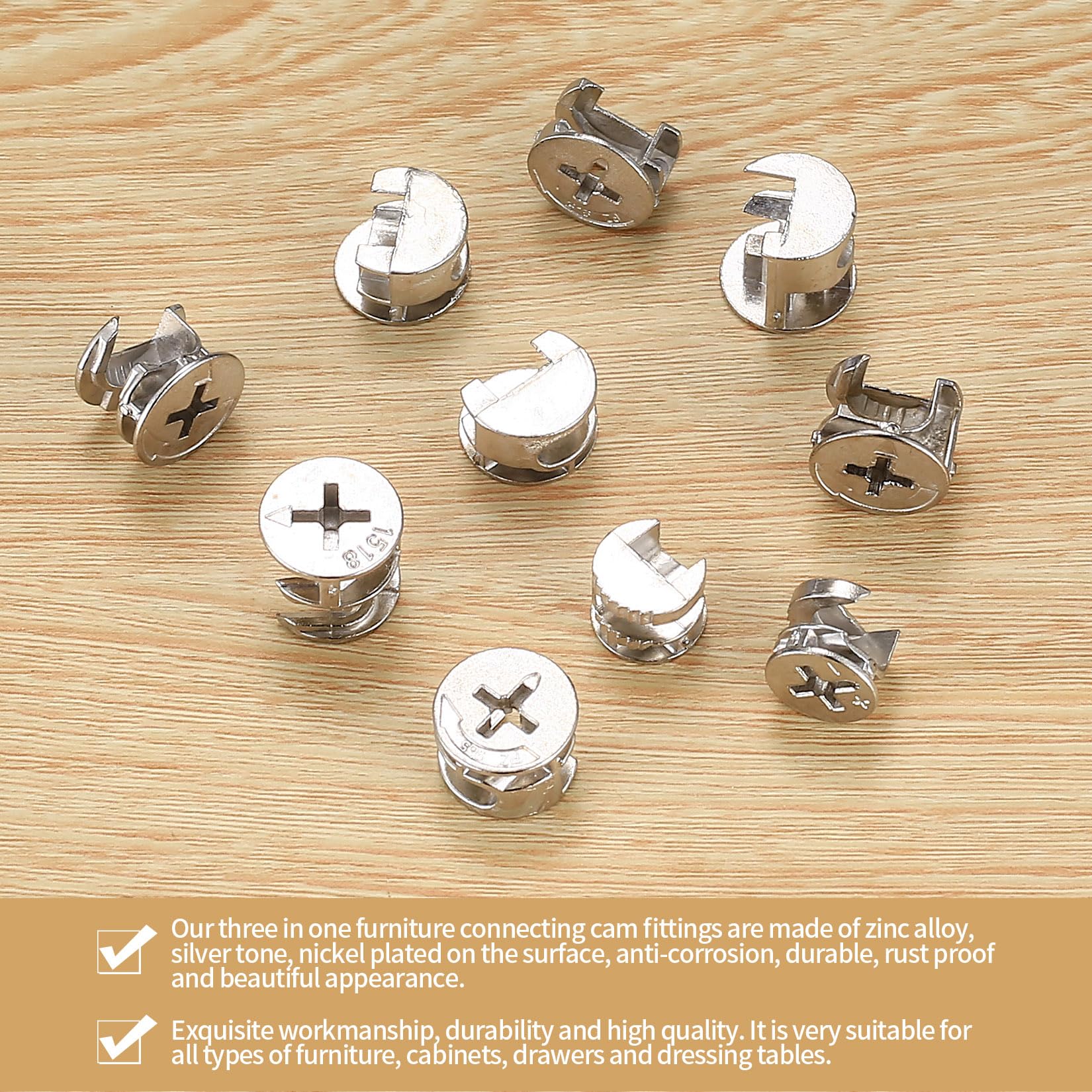 100 Pcs Furniture Cam Lock Nuts - 4 Size Options (11.8x10/14.6x11.5/14.7x13.5/14.5x9.5mm) - Cabinet Hardware Connectors for DIY Furniture Assembly, Woodworking Projects & Home Improvement
