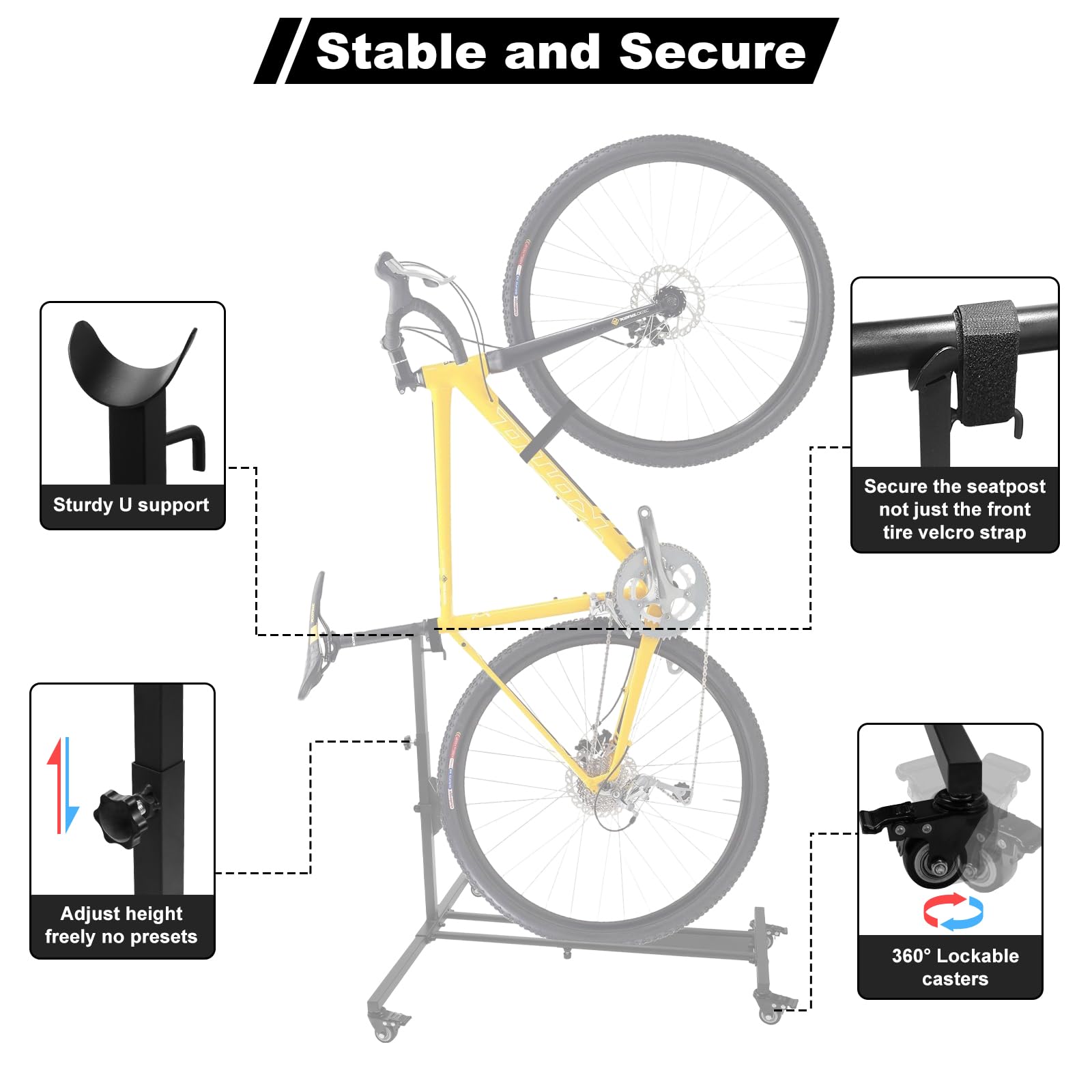 Vertical Bike Stand for Garage & Home Storage - Adjustable Height Upright Bike Rack for MTB, Hybrid & Road Bikes (Fits 29