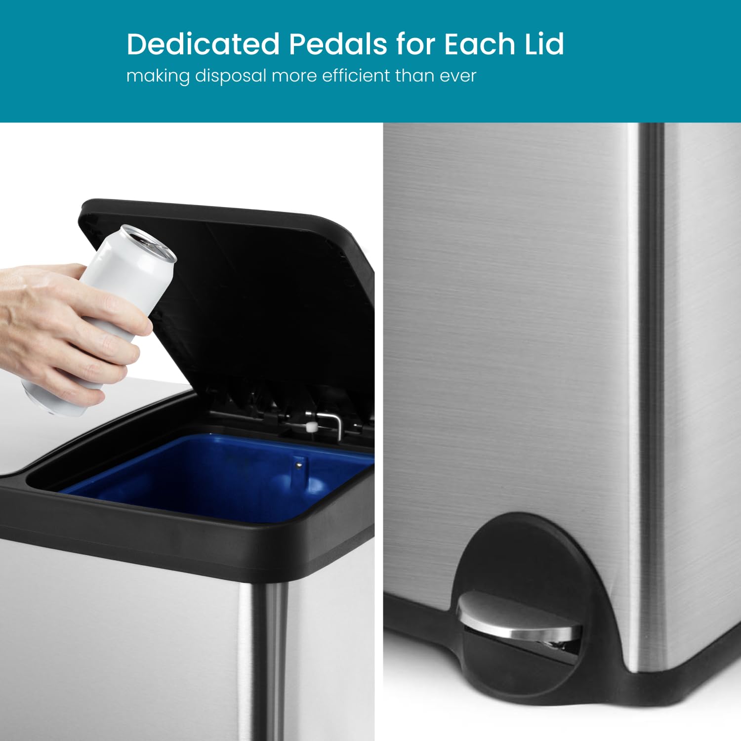 15.8 Gallon Stainless Steel Kitchen Trash Can with Dual Removable Liners - Perfect for Recycling & Waste Separation | Ideal for Modern Kitchens, Offices & Eco-Friendly Homes