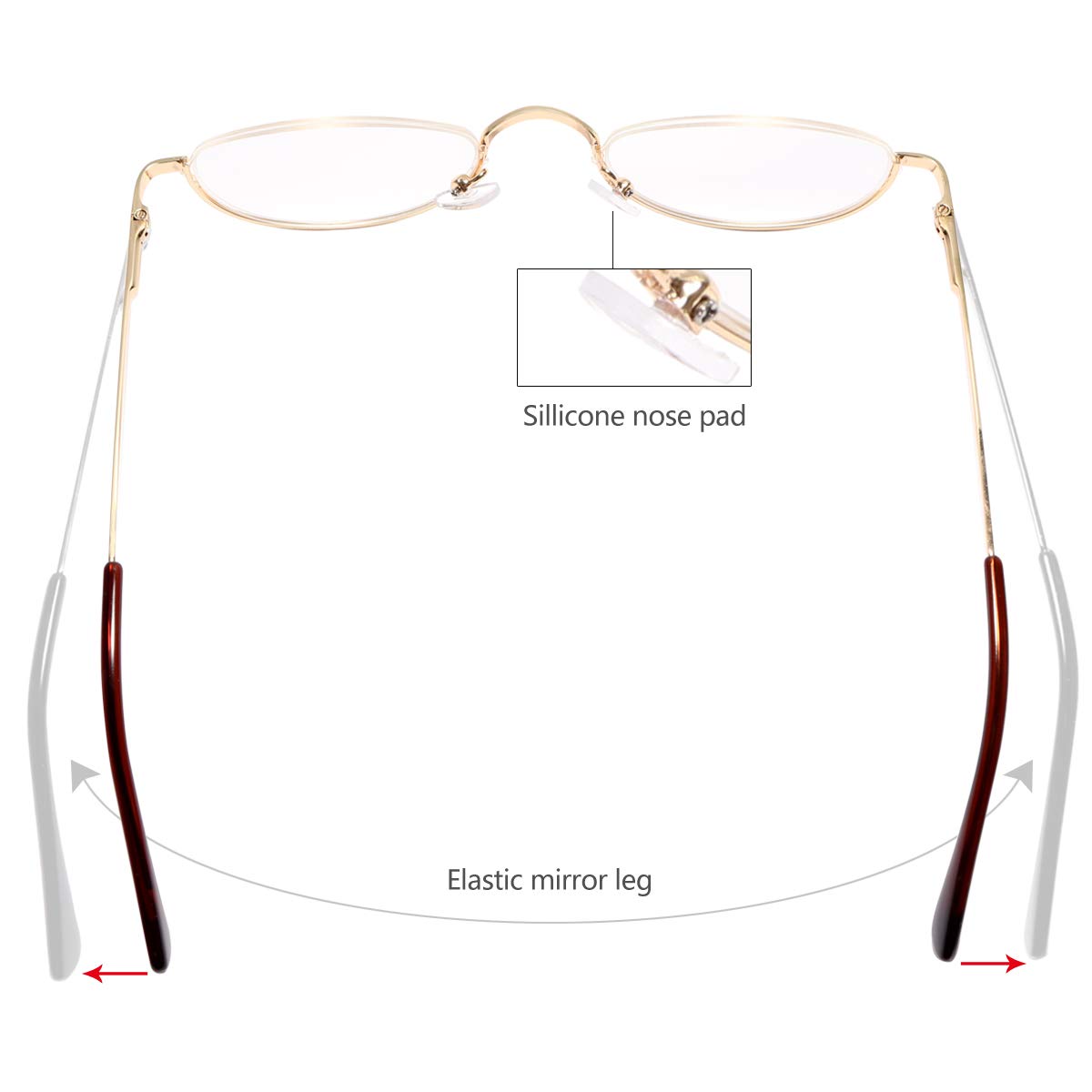 Vintage Alloy Half Moon Reading Glasses - Classic Half Frame Eyewear for Men & Women - Lightweight Slim Design for Reading, Computer Use & Daily Wear