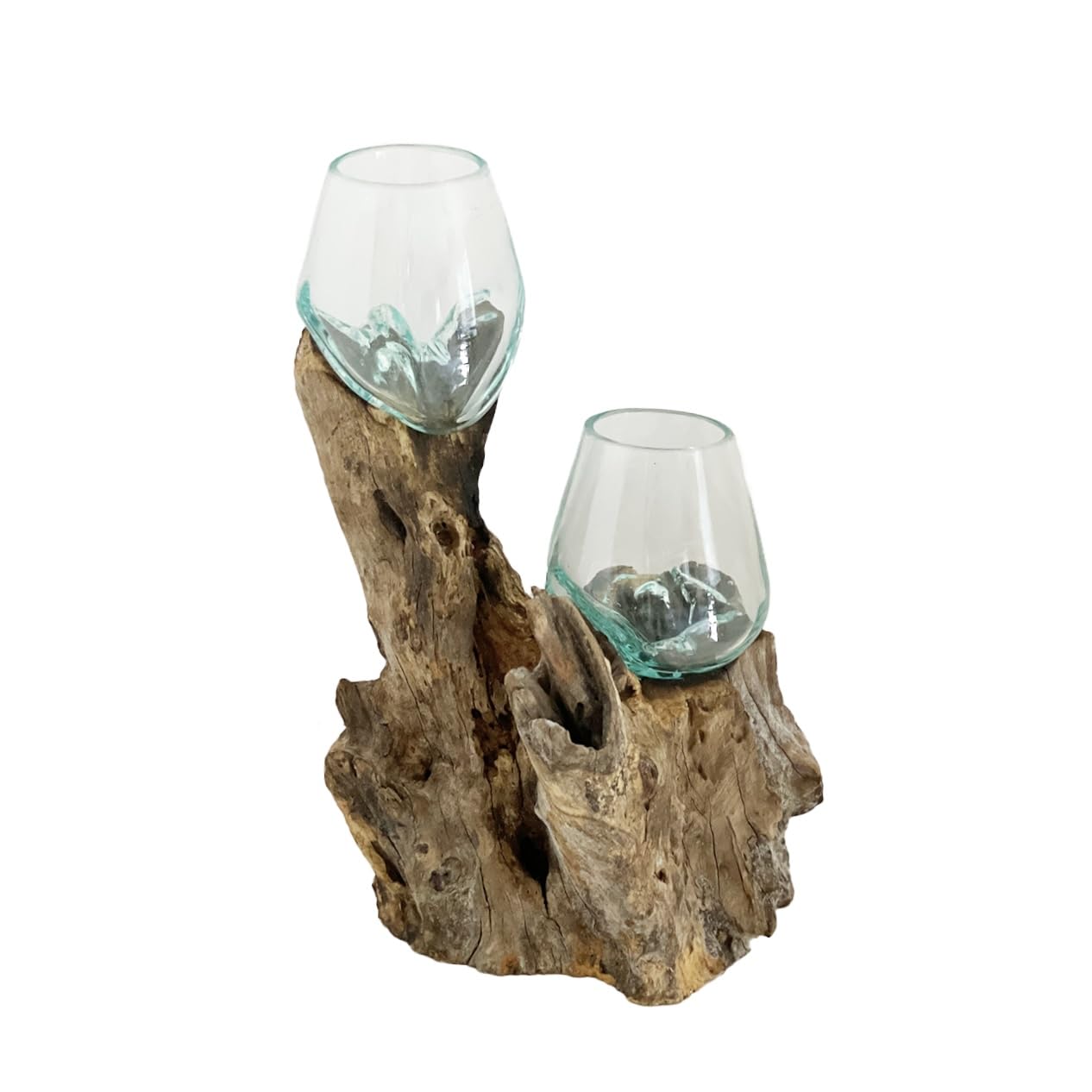 OMA Molten Glass on Wood Double Decorative Bowl Planter Vase - XL Size Centerpiece for Home Decor, Wedding, Table Setting & Unique Gift Ideas