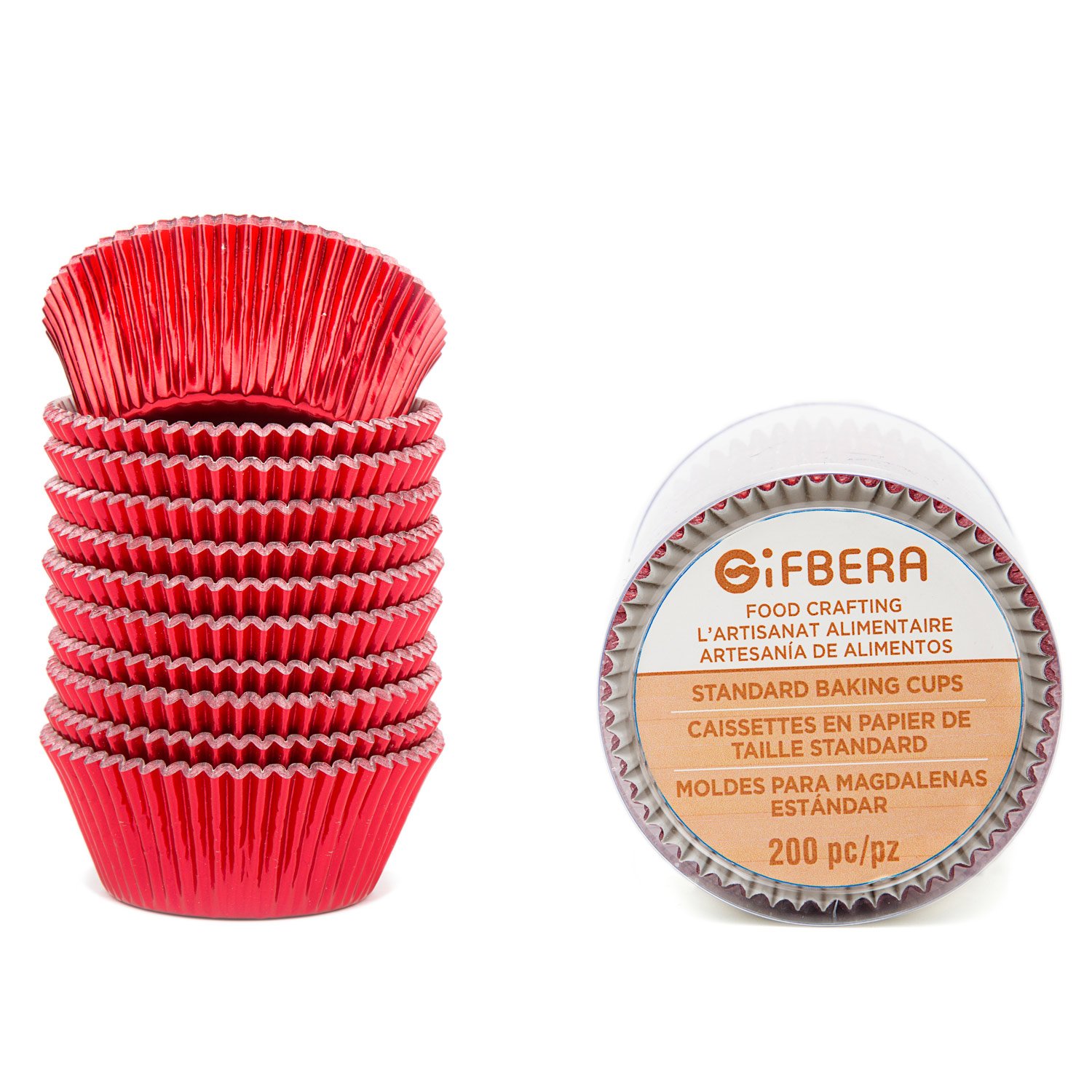 Gifbera Standard Red Foil Cupcake Liners - 200 Count Baking Cups for Birthday, Wedding & Holiday Parties - Premium Cupcake Wrappers for Baking, Desserts & Party Decorations