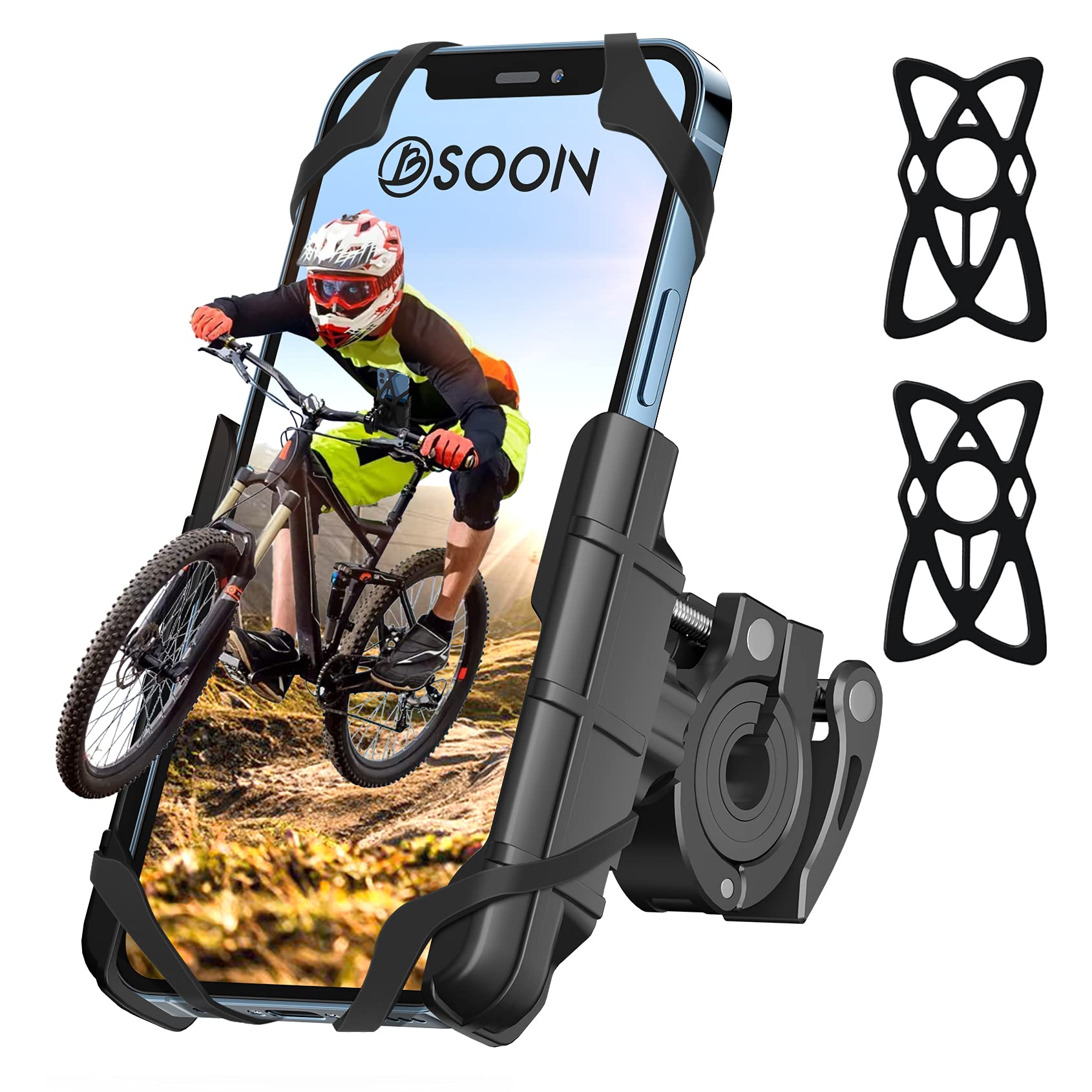 BSOON Universal Bike Phone Mount - Motorcycle & Bicycle Handlebar Phone Holder, Adjustable Phone Clamp for iPhone 11/12 Pro Max/Samsung Galaxy - Perfect for Cycling, Commuting & Outdoor Adventures