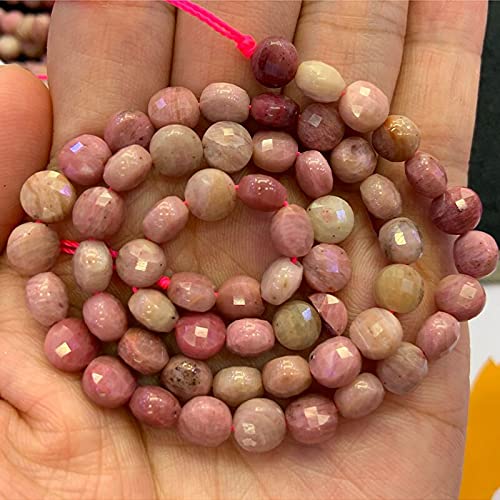 7-8mm Natural Pink Rhodonite Faceted Coin Beads - DIY Loose Stone Beads for Jewelry Making, Necklace & Bracelet Accessories - Perfect for Handmade Crafts, Gift Wrapping & Boho Style Jewelry Designs