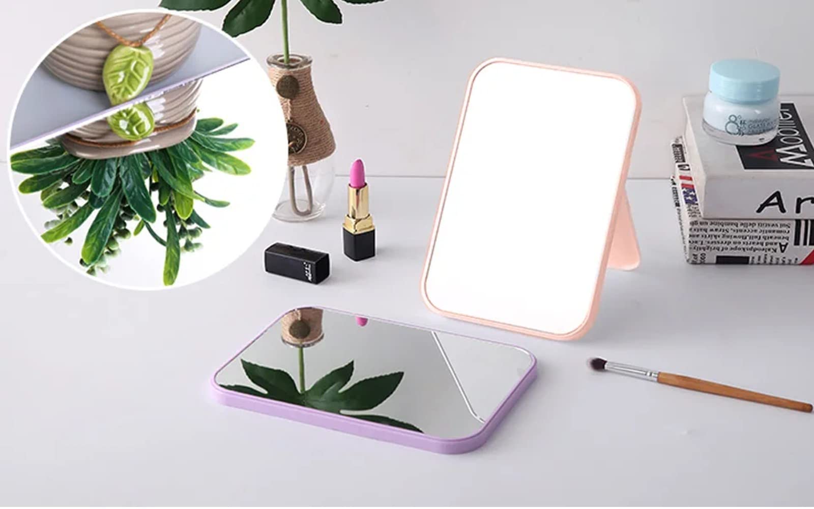 Portable Folding Vanity Makeup Mirror with Stand - 90° Adjustable Rotation, Light Pink Travel & Shower Mirror for Makeup, Shaving & Grooming | Perfect for Home, Travel & Bathroom Use
