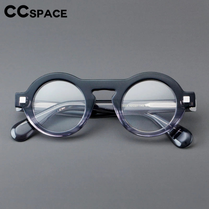 CCspace Unisex Full Rim Round Thick Acetate Eyeglasses Frame 301598 - Stylish & Durable for Men & Women - Perfect for Reading, Work, and Fashion Accessories