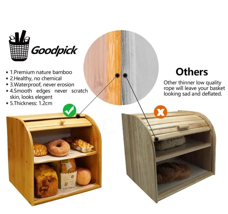 2 Layer Bamboo Bread Storage Box with Lid - Eco-Friendly Double Decker Bread Bin for Kitchen | Compact & Sustainable Food Storage Solution | Keep Bread Fresh Longer | Perfect for Countertop, Pantry, or Small Kitchen Organization