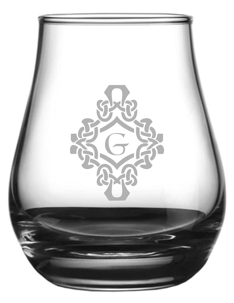 Monogram Whisky Glass - 4.1oz Etched G Design for Scotch & Bourbon Lovers