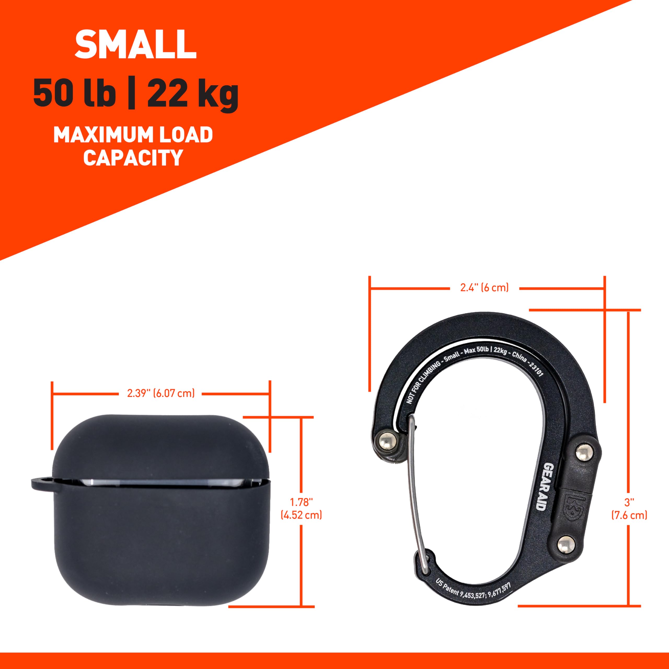 GEAR AID HEROCLIP Small Carabiner Hook - Heavy Duty Clip for Bags, Purses, Helmets & Water Bottles - Perfect for Camping, Hiking, Travel & Everyday Use