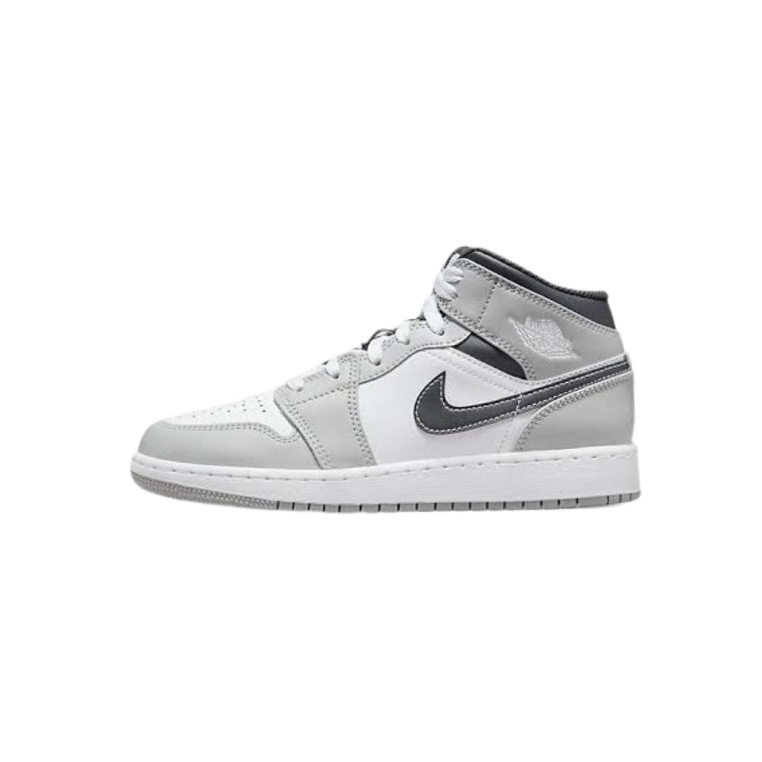 Air Jordan 1 Mid GS Sneakers - Light Smoke Grey/Black/White Basketball Shoes for Women & Girls - Perfect for Casual Wear, Sports & Street Fashion
