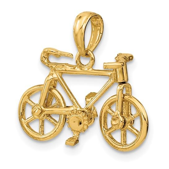14K Yellow Gold Bicycle Charm Pendant with Moving Wheels - 3D Cycling Jewelry for Necklace, Gift for Cyclists & Bike Lovers - Perfect for Everyday Wear, Sports & Outdoor Activities