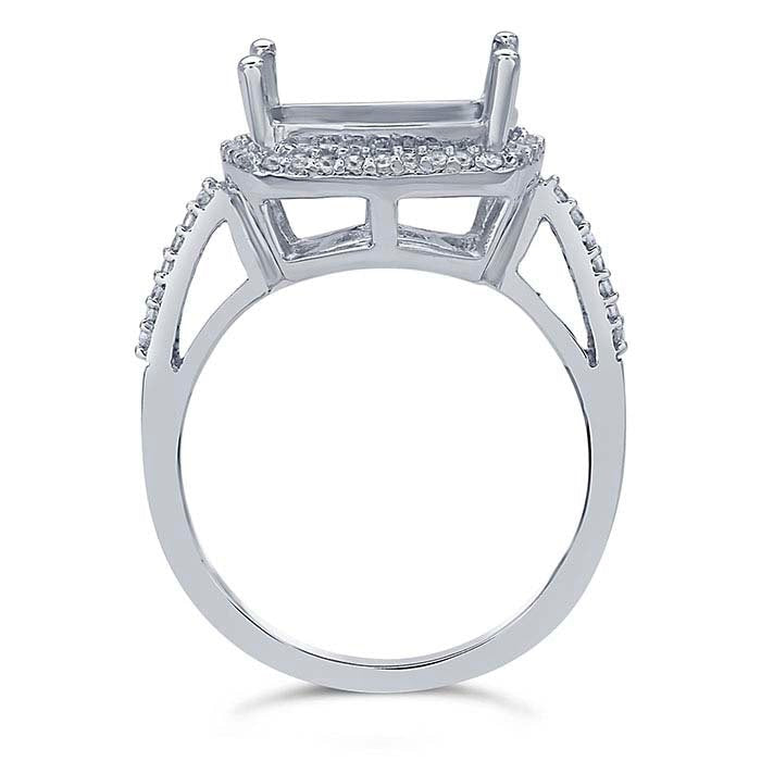 Sterling Silver 12mm Cushion Semi Mount Halo Engagement Ring Setting - Faceted Blank Mounting for Size 6 to 8 - Perfect for Custom Diamond or Gemstone Rings, Wedding & Proposal Jewelry