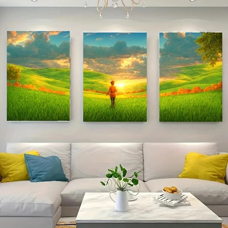 3-Piece Vibrant Landscape Metal Wall Art Prints - Ready to Hang Modern Home Decor for Living Room, Bedroom & Office