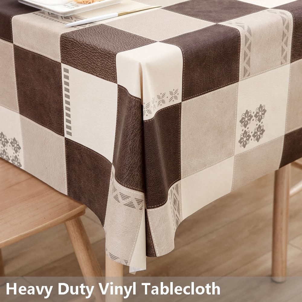 Premium Heavy Duty Vinyl Tablecloth - Waterproof, Wipeable PVC Plastic Table Cover for Rectangle Tables (54