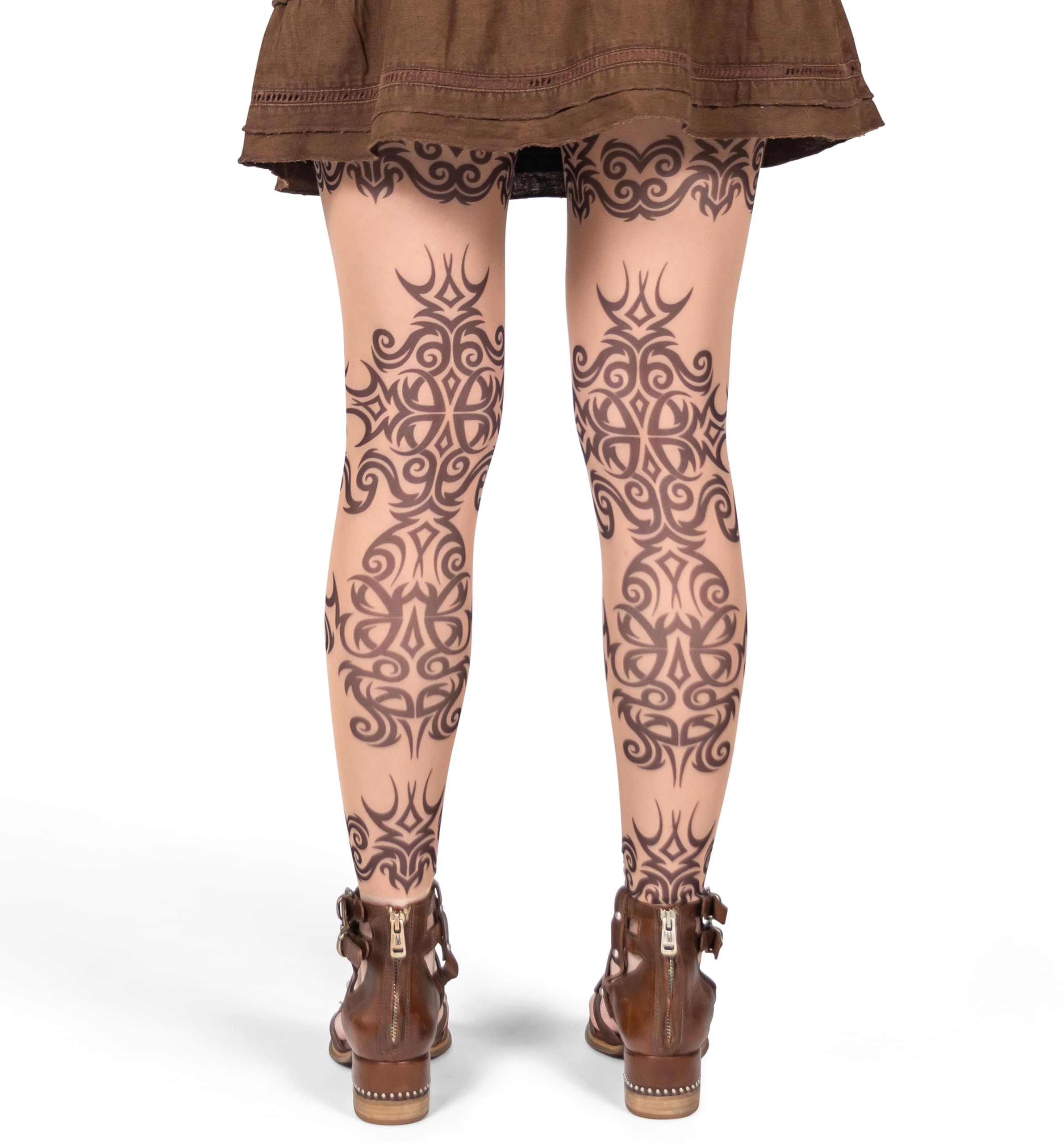 Wild Rose Ladies Mehndi Tattoo Mesh Leggings - Henna Blackwork Tan Floral Design Tights for Women - Perfect for Yoga, Dance, and Boho Fashion Outfits