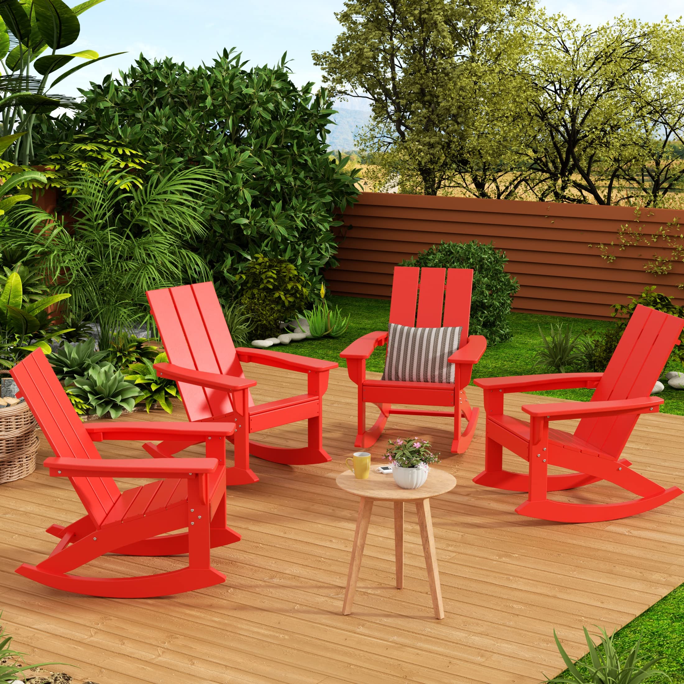 WestinTrends Ashore Patio Rocking Chair - All-Weather Poly Lumber Adirondack Rocker - Modern Farmhouse Outdoor Rocking Chair for Porch, Garden, Backyard & Indoor Use - Comfortable & Durable - Perfect for Relaxing, Reading, or Enjoying Coffee - Red