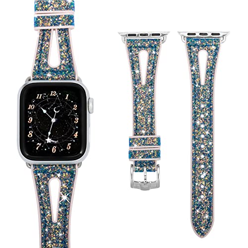 Sparkly Glitter Apple Watch Band for Women - Slim Silicone Strap Compatible with iWatch Series 8/7/6/5/4/3/2/1 SE & SE2 (38mm/40mm/41mm/42mm/44mm/45mm) - Elegant Accessory for Work, Gym & Everyday Wear