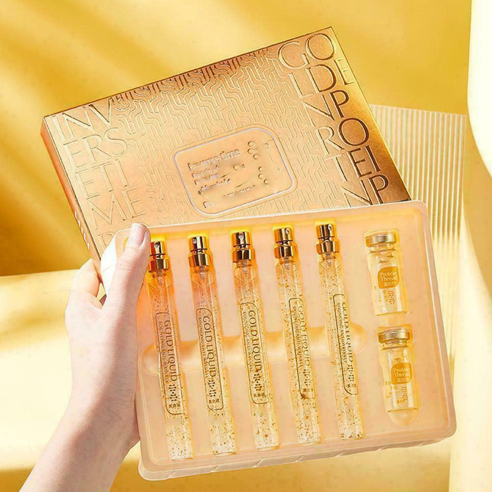 24K Gold Face Serum with Soluble Protein & Nano Gold Essence - Anti-Aging Moisturizing Skin Care for Women | Absorbable Collagen Threads for Wrinkle Reduction & Skin Rejuvenation | Perfect for Night Routine & Daily Hydration (2-Pack Set)