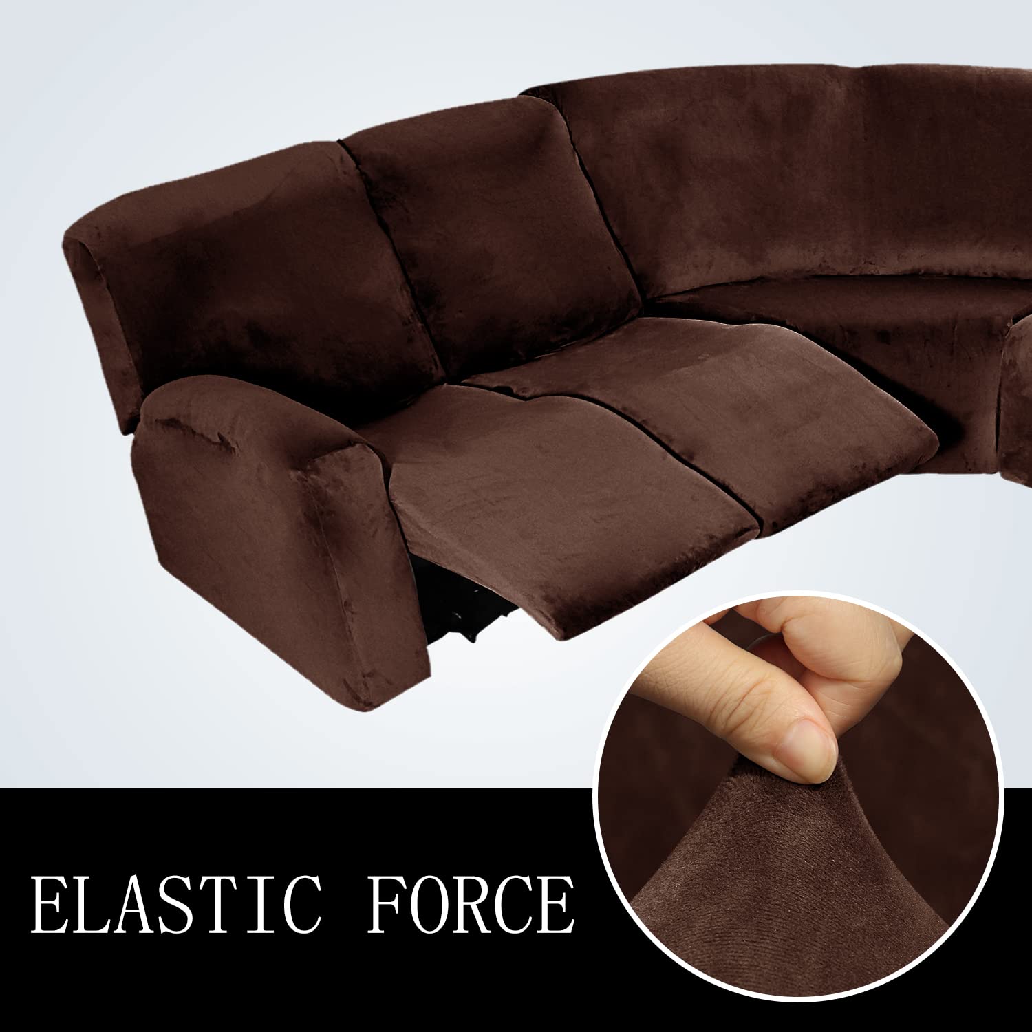 7-Piece L-Shaped Velvet Stretch Recliner Corner Sofa Cover - Soft, Washable & Durable Furniture Protector for Sectional & L-Shaped Reclining Sofas (Chocolate Brown) | Perfect for Living Room, Family Room & Home Theater Seating Protection