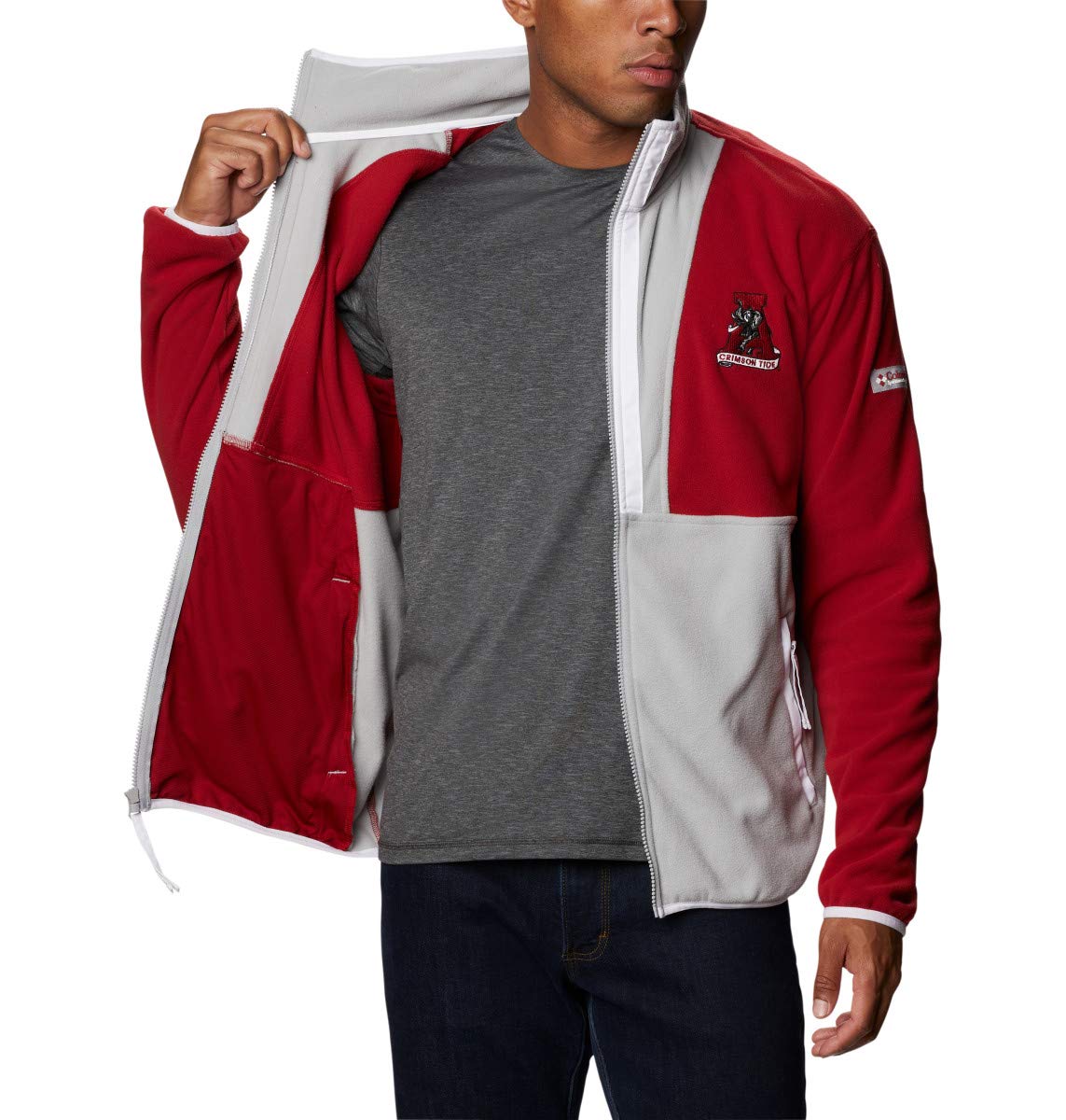 Columbia Men's Back Bowl Fleece Jacket - Lightweight, Warm & Comfortable, Red Velvet/Columbia Grey/White, Large - Perfect for Hiking, Camping & Outdoor Adventures