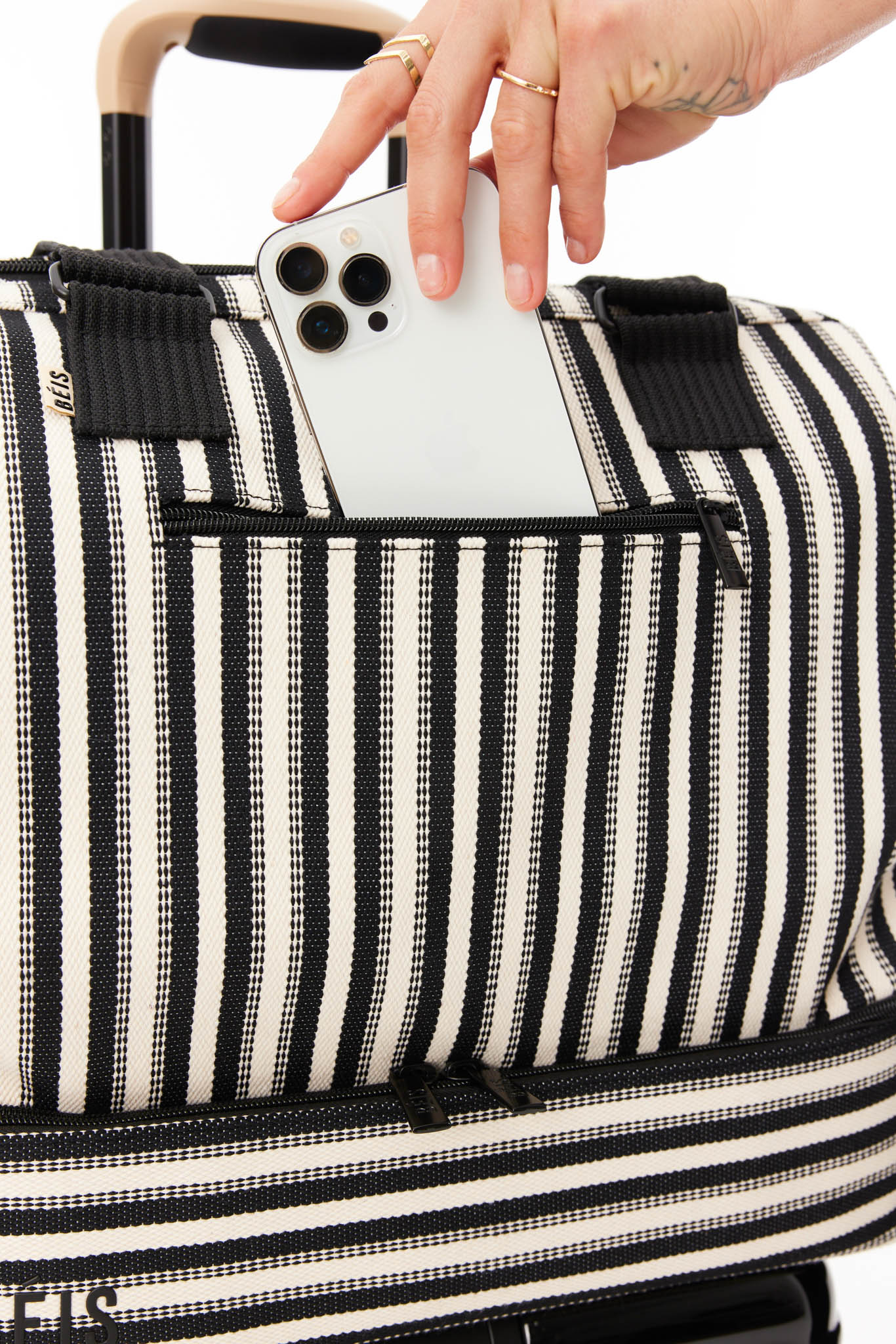 Mini Weekender Bag in Black Stripe - Stylish & Compact Carry-On for Weekend Getaways, Business Trips & Gym Essentials