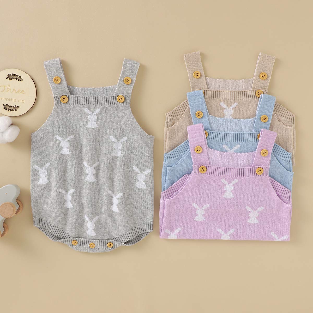 MoZiKin Baby Girl & Boy Easter Bunny Romper - Sleeveless Knitted Bodysuit Jumpsuit for 1st Easter Outfit | Cute Infant Easter Clothing for Photo Shoots, Egg Hunts & Spring Celebrations