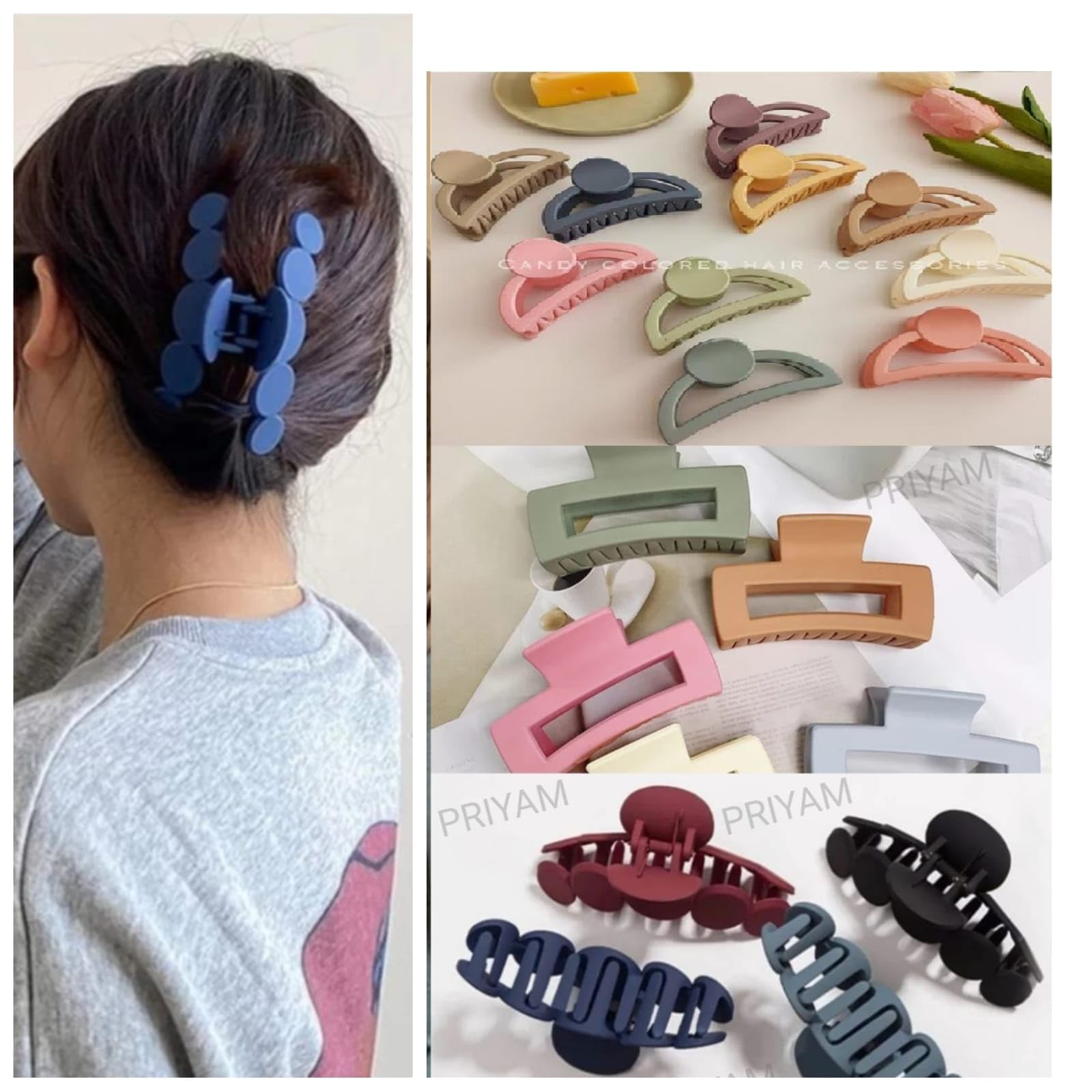 Alamodey Plastic Hair Clips for Women & Girls - Non-Slip Hair Claw Clutchers (Multicolor, Pack of 3) | Perfect for School, Work, Parties & Everyday Styling