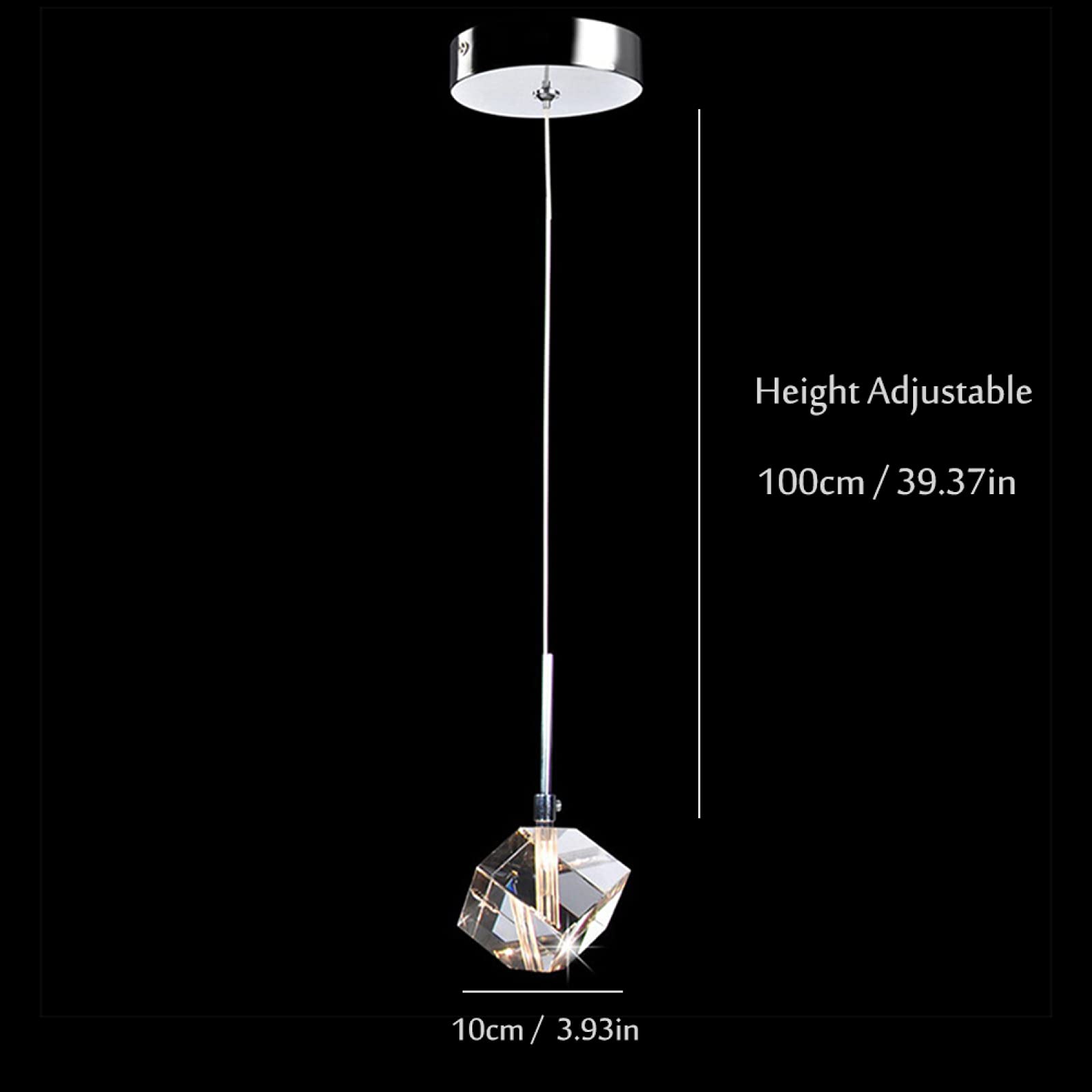 Crystal Pendant Light - Single Head Sparkling Ice Cube Chandelier with Modern LED Bulb (2W Cold White) | Elegant Lighting for Living Room, Bedroom & Dining Room | Perfect for Home Decor, Romantic Dinners & Interior Design