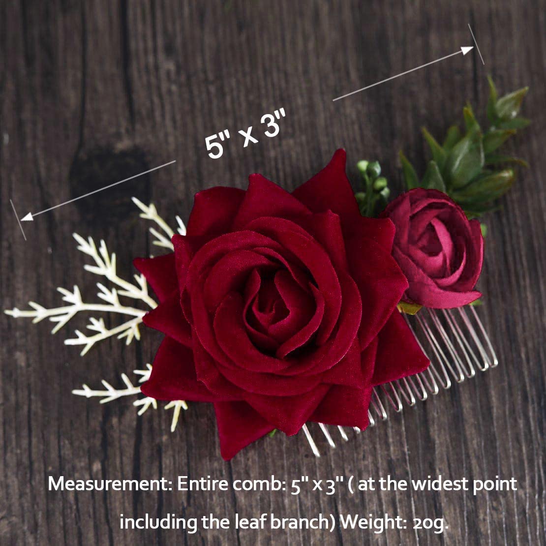 Handmade Velvet Rose Hair Comb for Women | Wedding Hair Accessories | Bridal Hairpiece with Artificial Flowers | Elegant Rose Hairpin for Prom, Banquet & Special Events | Perfect for Bridal Showers, Date Nights & Formal Occasions (Deep Red)