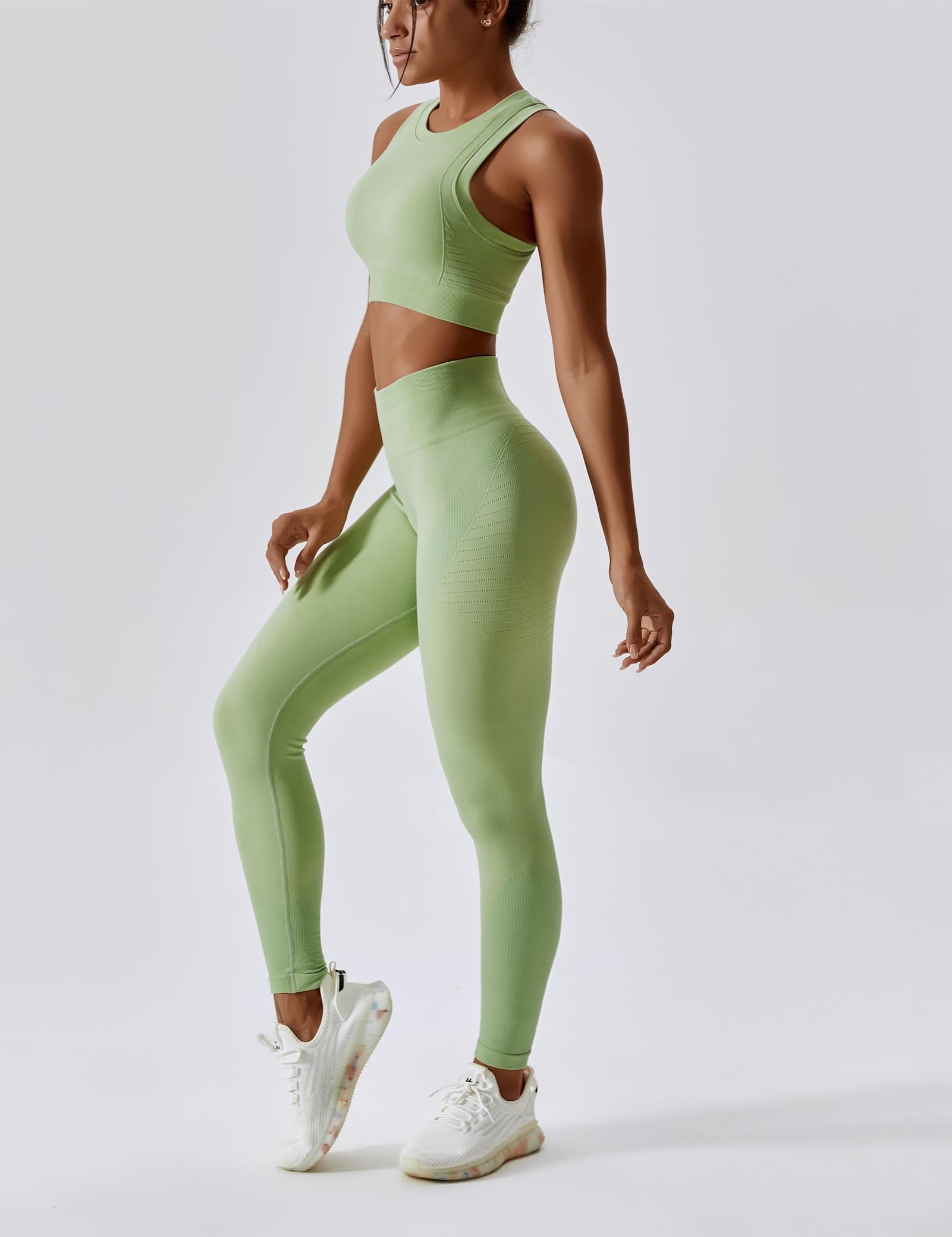 ABOCIW Women's Seamless Workout Set - Racerback Sports Bra & High Waist Yoga Leggings 2-Piece Gym Outfit for Running, Yoga & Fitness