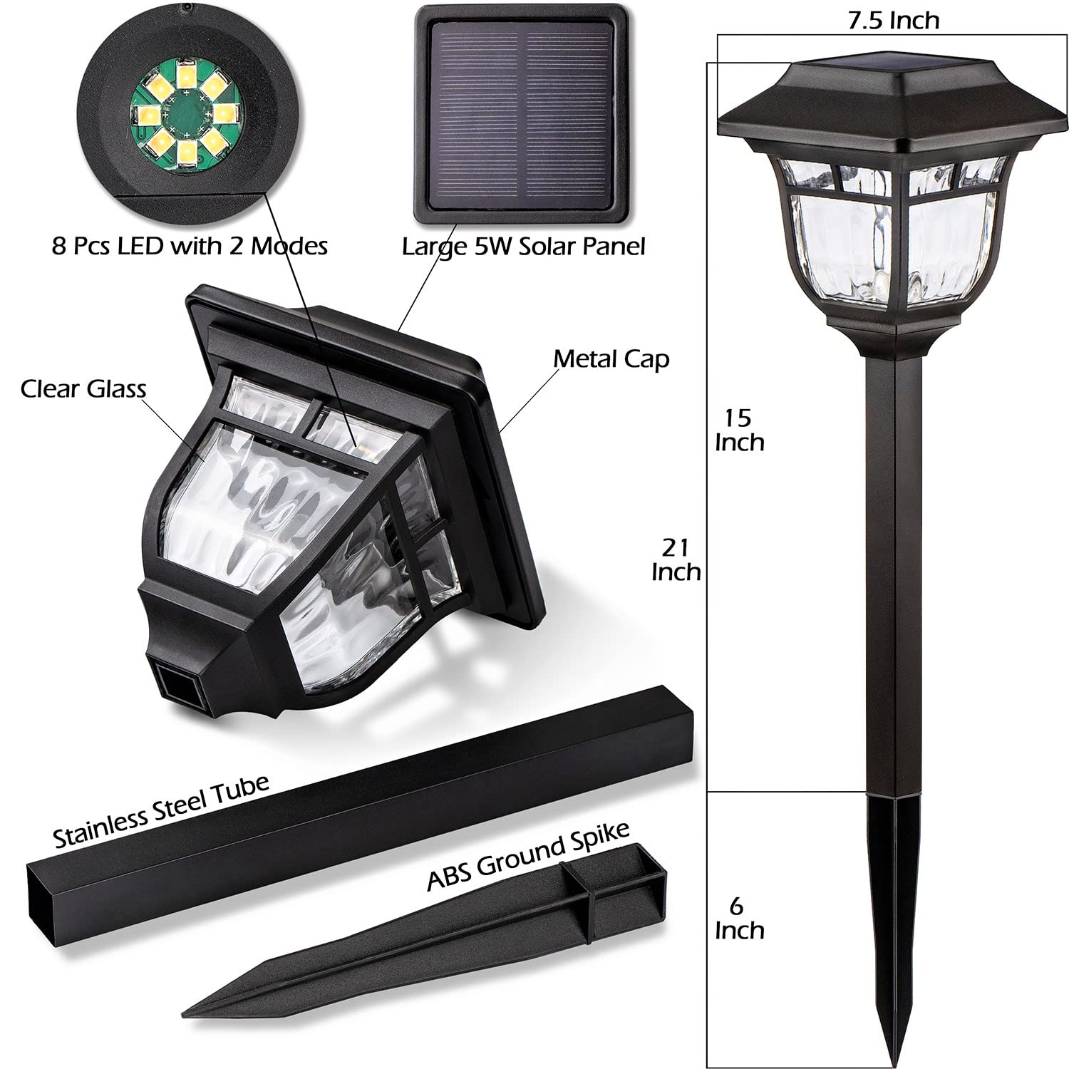 LeiDrail Solar Pathway Lights Outdoor - Waterproof Glass & Metal Solar Garden Lights with 2 Brightness Modes | Solar Powered Landscape Lighting for Patio, Yard, Driveway, Walkway | Perfect for Evening Ambiance & Safety Lighting