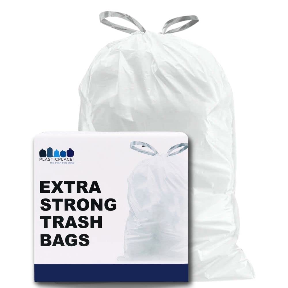 Plasticplace 8 Gallon Trash Bags - 100 Count White Drawstring Garbage Bags, 0.7 Mil Thick Durable Trash Can Liners, 22