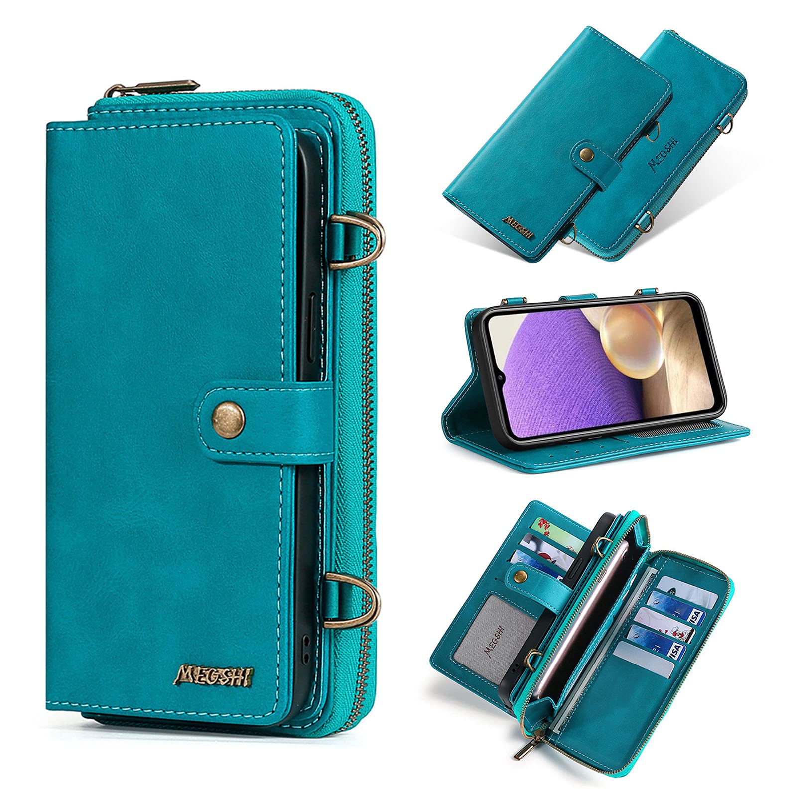 iPhone 12 Wallet Case with Crossbody Chain Strap - 13 Card Slots, 3 Cash Pockets & Zippered Wallet - Multi-Function Phone Case for Women & Men - Perfect for Travel, Shopping & Everyday Use