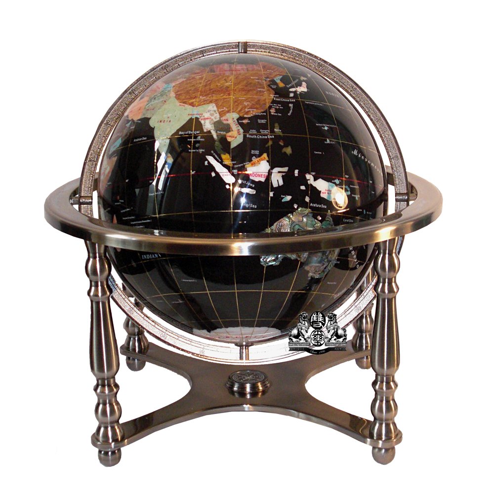 21-Inch Black Ocean Gemstone World Globe with Silver Stand - Unique Art Tabletop Decor for Home, Office & Gifts | Perfect for Geography Lovers, Travel Enthusiasts & Elegant Interior Design
