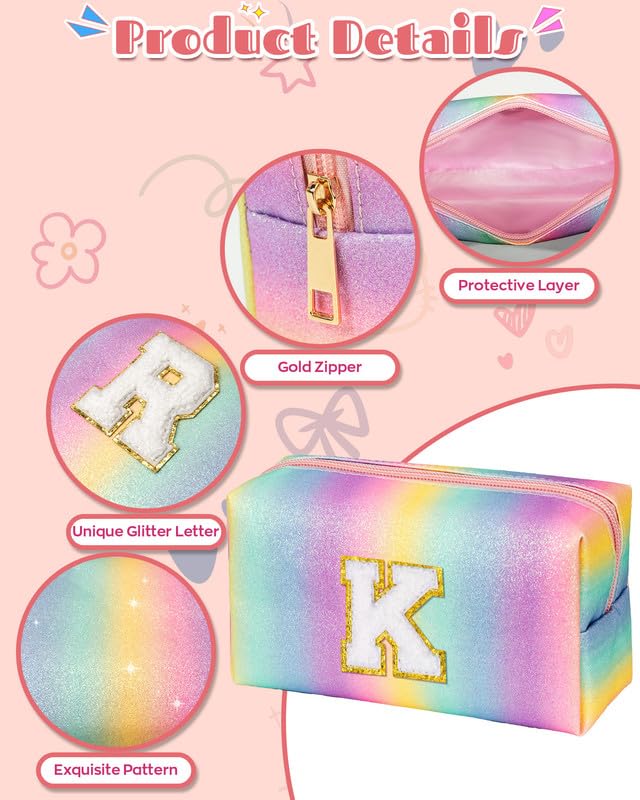 Personalized Initial Makeup Bag for Women Girls Teens - Cute Cosmetic Pouch as Birthday Gift, Easter Present for Daughter Granddaughter - Trendy Preppy Accessories for School, Travel & Daily Use (Small)