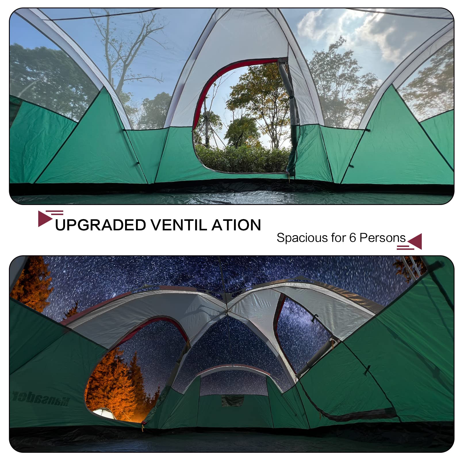 6 Person Family Camping Tent - Waterproof Windproof with Top Rainfly - Easy Setup Pop Up Tent for Outdoor Camping, Hiking & Travel - Perfect for Family Adventures, Backpacking Trips & Music Festivals