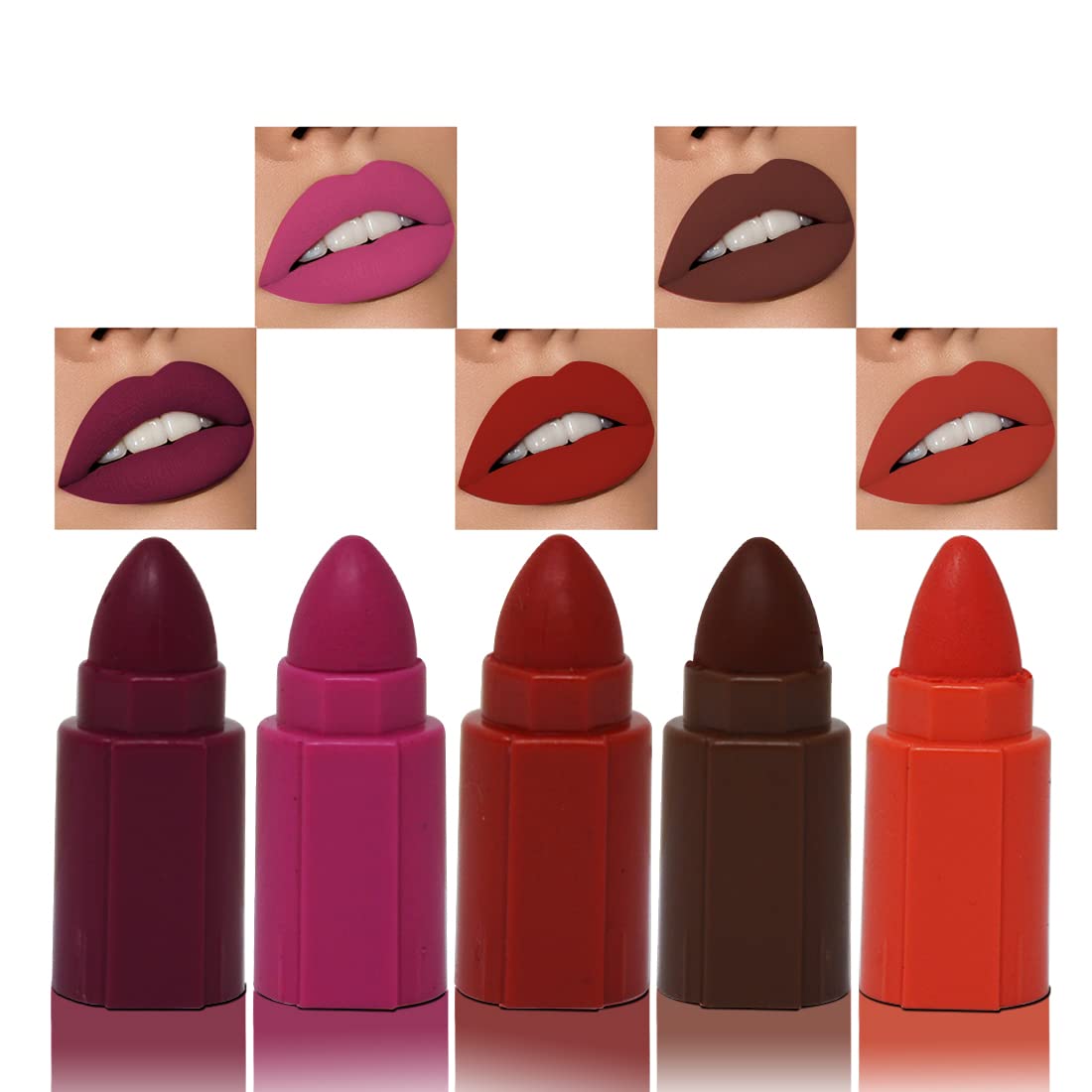 Adbeni 5-in-1 Matte Lipstick Set - Lip Crayon, Long-Lasting Lip Color & 3-Step Makeup Stick with Eyeshadow, Blush & Lip Gloss (7g + 4.5g) | Perfect for Daily Makeup, Party Looks & Travel Touch-Ups | L004-MK001