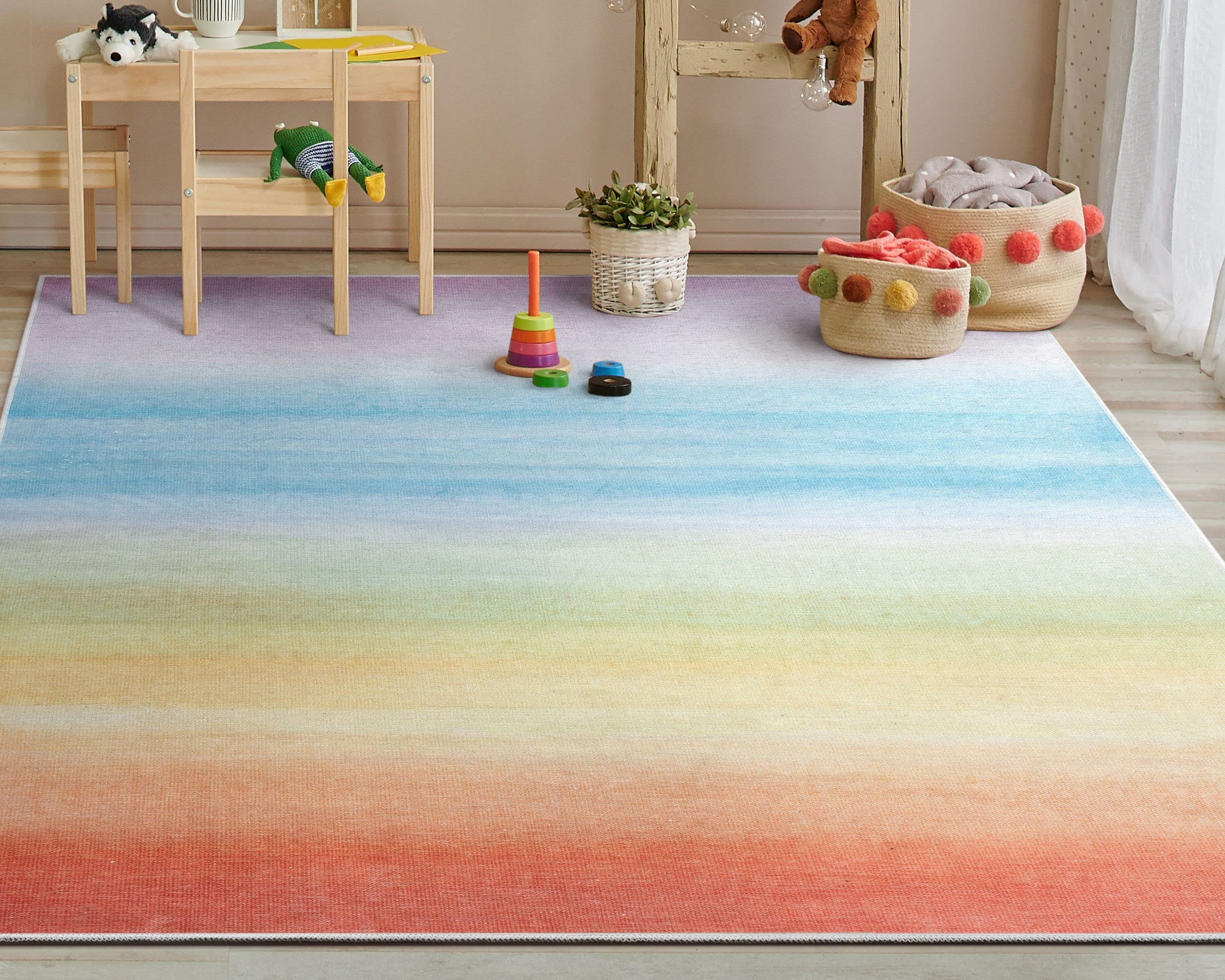 Well Woven Kids Rugs Sunrise 6' x 9' Multi-Color Modern Printed Machine Washable Area Rug for Playroom, Nursery, or Bedroom Decor