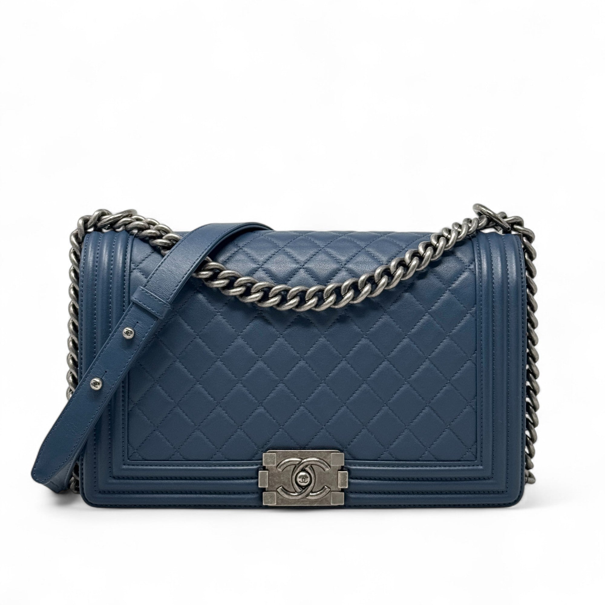 Chanel Blue Large Boy Bag - Luxury Designer Handbag for Women | Perfect for Parties, Weddings & Evening Events