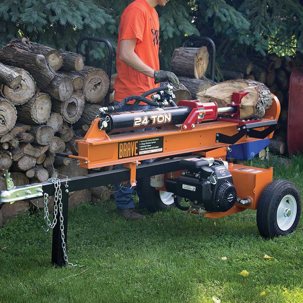 24 Ton Brave Log Splitter with Honda GC160 Engine - Powerful Firewood Splitting for Home Heating & Outdoor Woodworking Projects